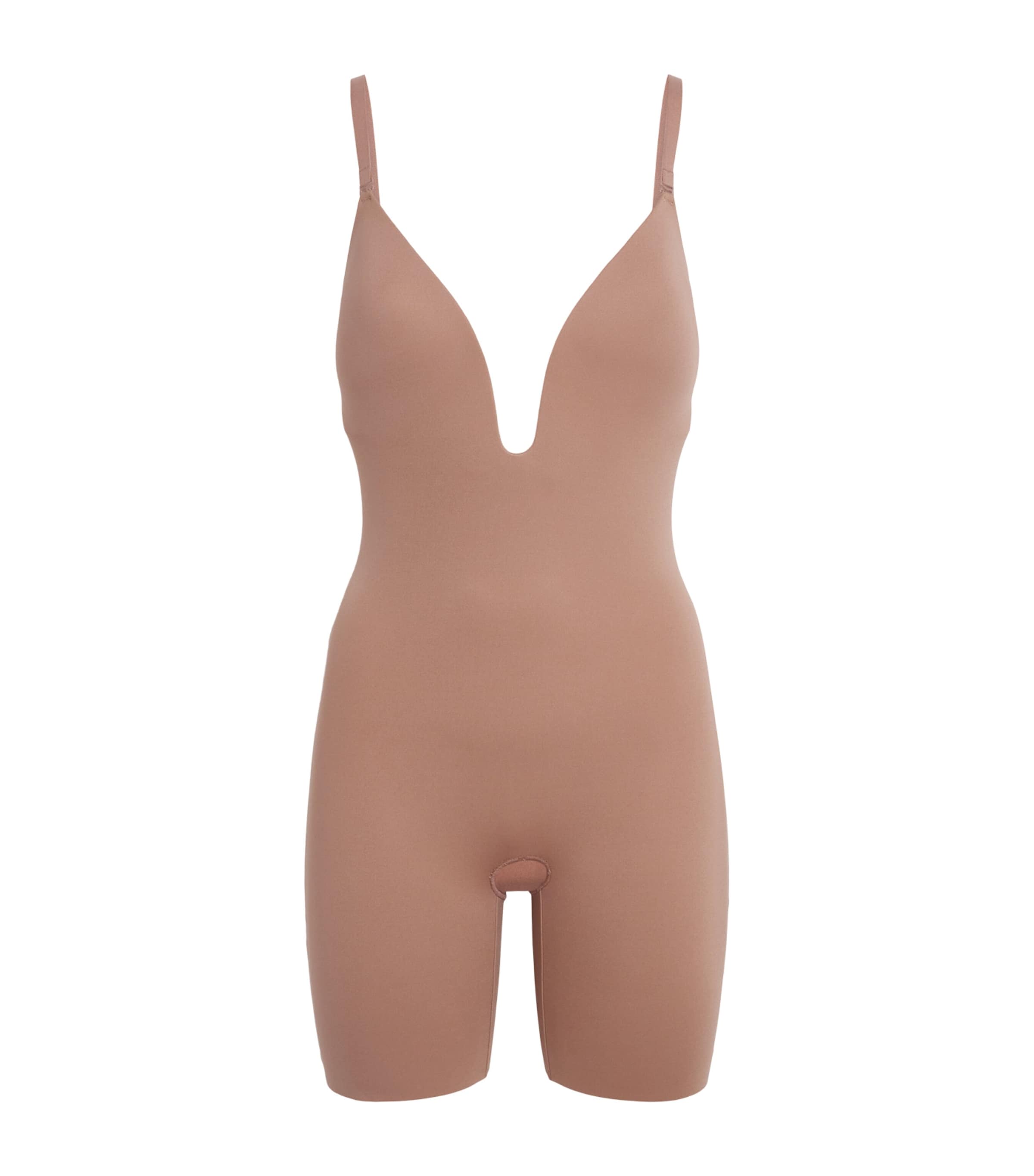 SPANX Womens SPANXshape Suit Your Fancy Plunge Mid-Thigh Bodysuit - Medium Control Cinnamon