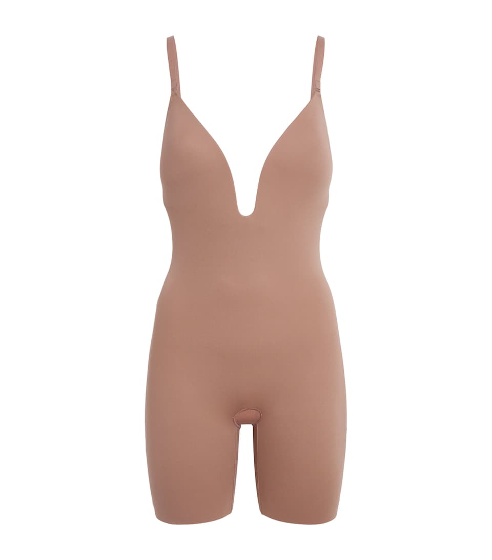 SPANX Womens SPANXshape Suit Your Fancy Plunge Mid-Thigh Bodysuit - Medium Control Cinnamon