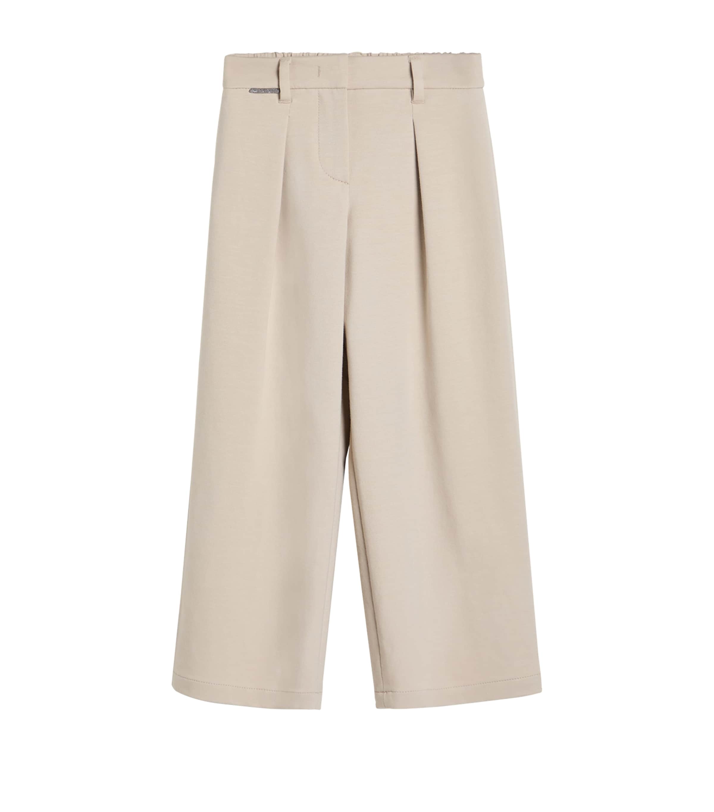 Brunello Cucinelli Kids Stretch-Cotton Monili-Trim Pleated Trousers (6 Years) Brown