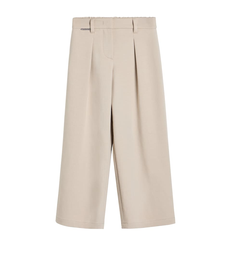 Brunello Cucinelli Kids Stretch-Cotton Monili-Trim Pleated Trousers (6 Years) Brown