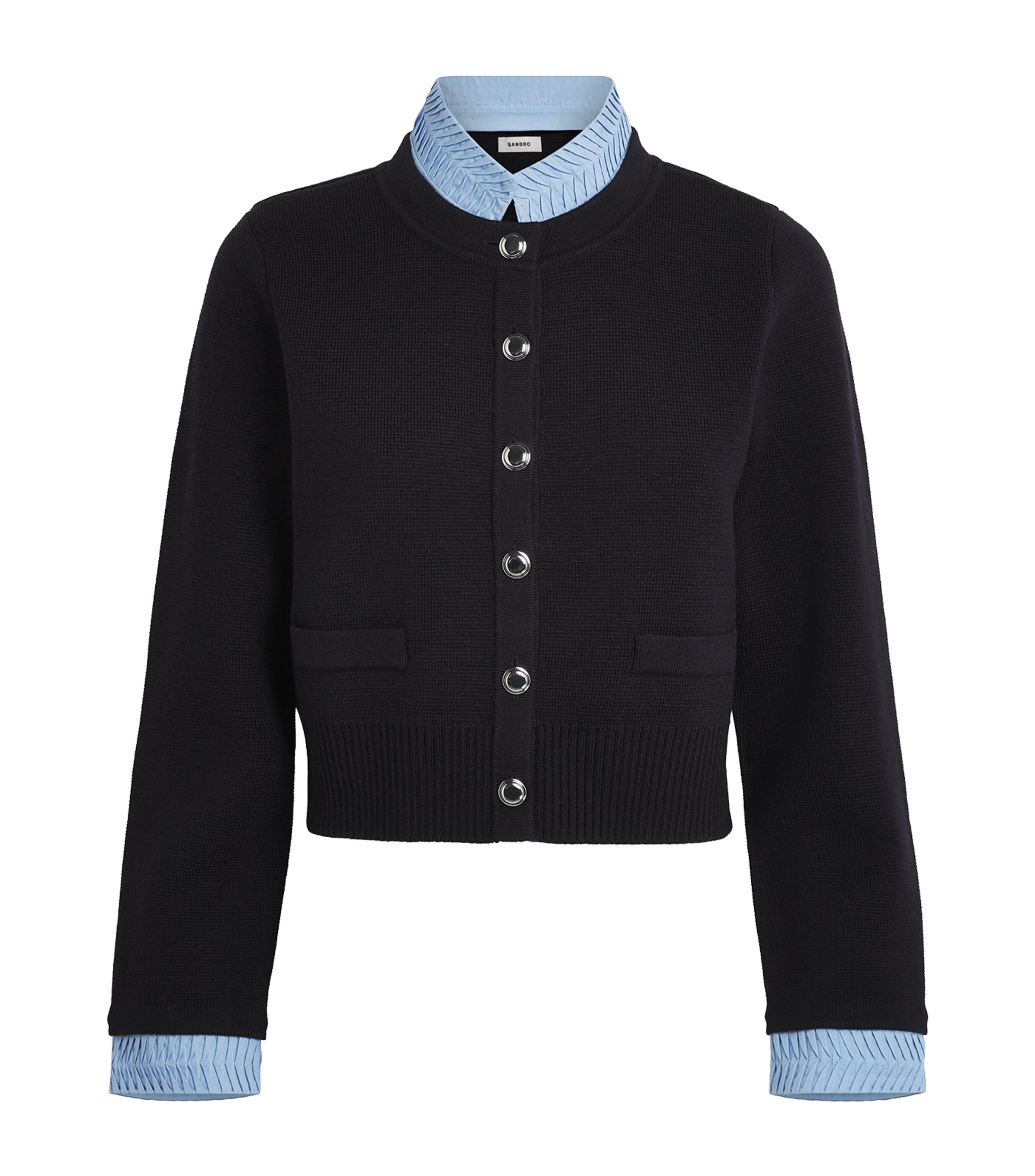 Sandro Paris Womens Collared Cardigan Navy Blue