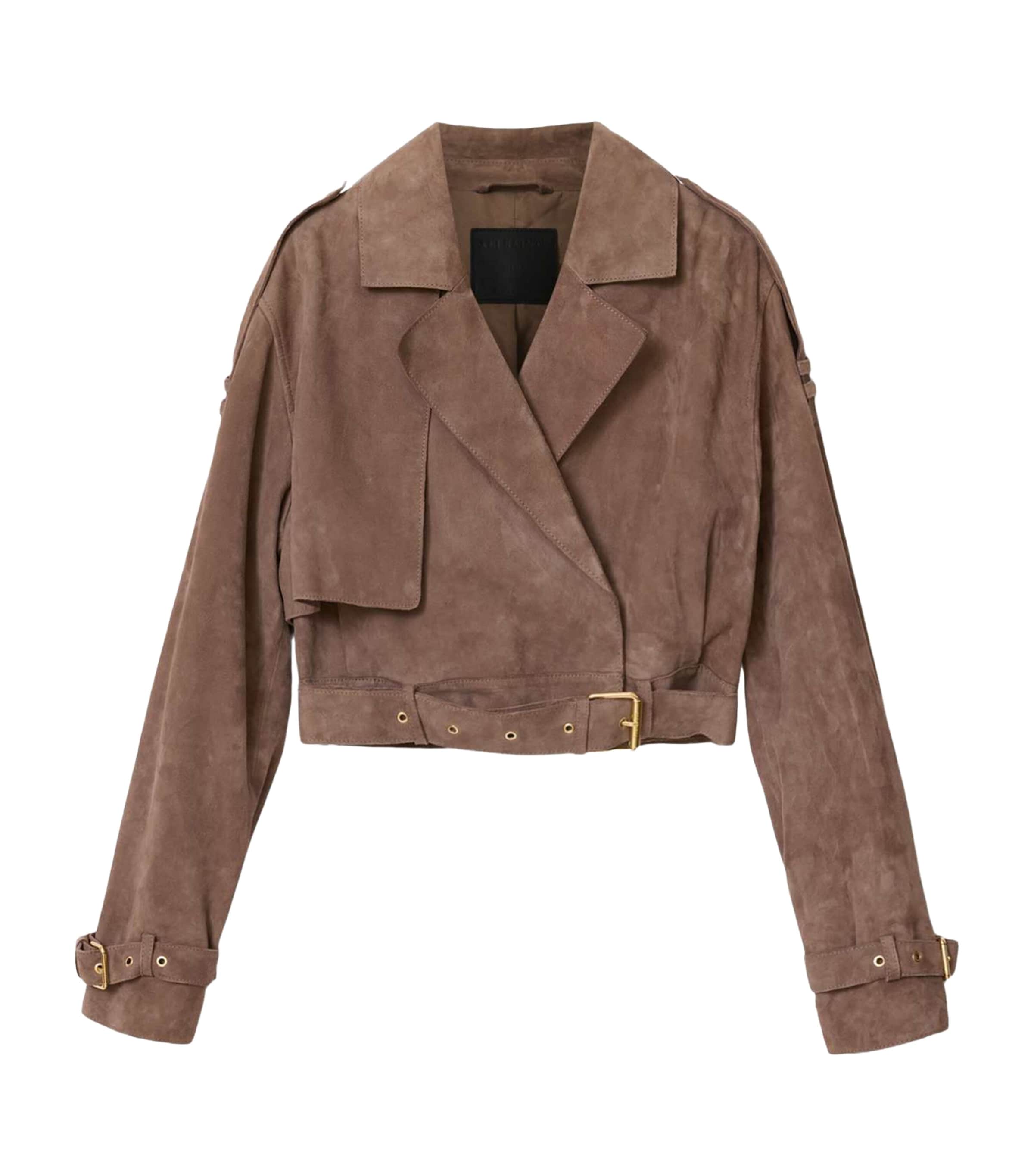 AllSaints Womens Goat Suede Ophelia Jacket Mole Brown