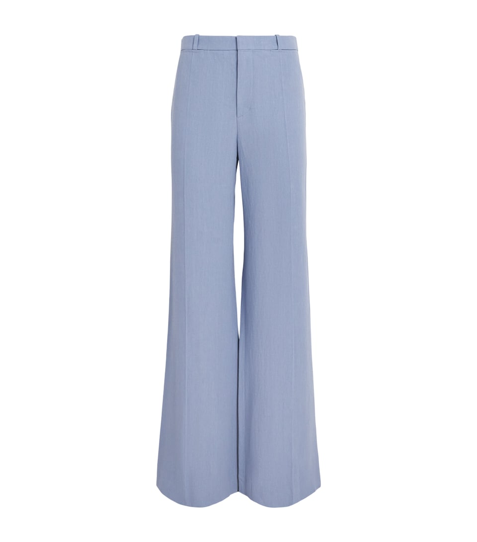 Chloé Womens Linen Flared Trousers Pebble Blue