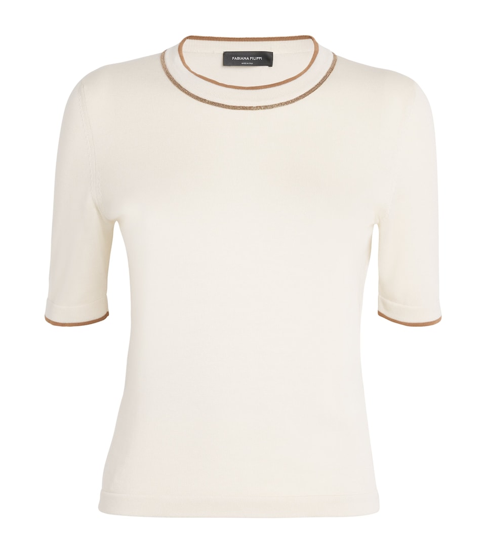 Cotton Embellished-Neck T-Shirt