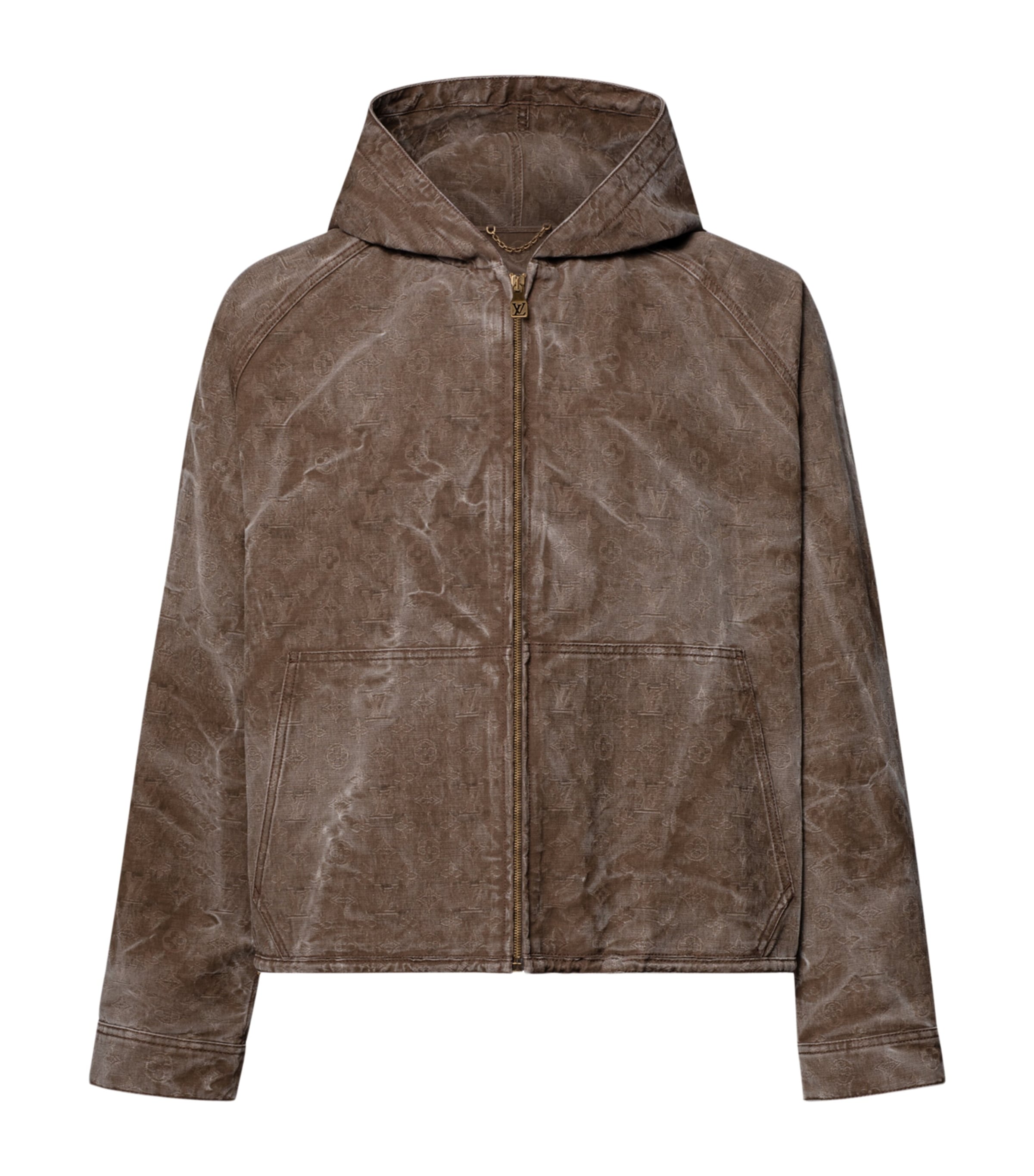 LOUIS VUITTON Mens Denim Monogram Hooded Jacket Marron Fonce