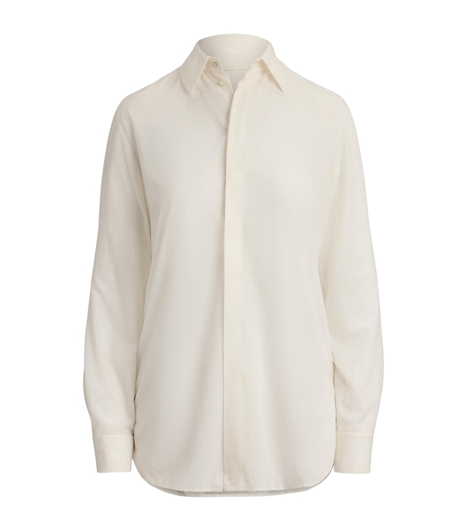 Ralph Lauren Collection Womens Silk Embellished Adrien Shirt Cream