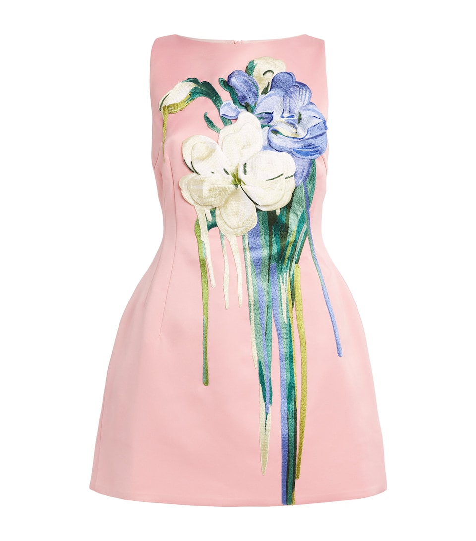 LEO LIN Womens Floral Appliqué Ali Mini Dress Bouquet Pastel Pink