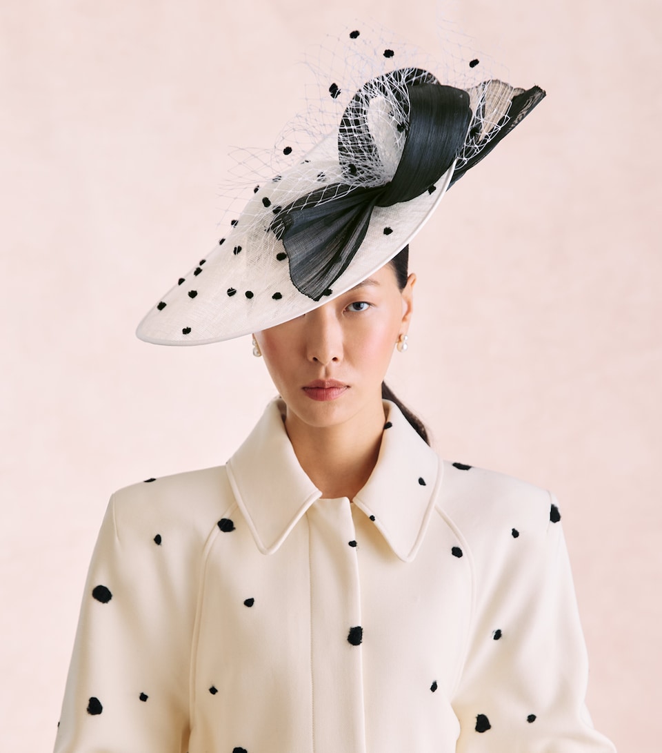 Vivien Sheriff Polka-Dot Jockey Percher Hat Ivory/black