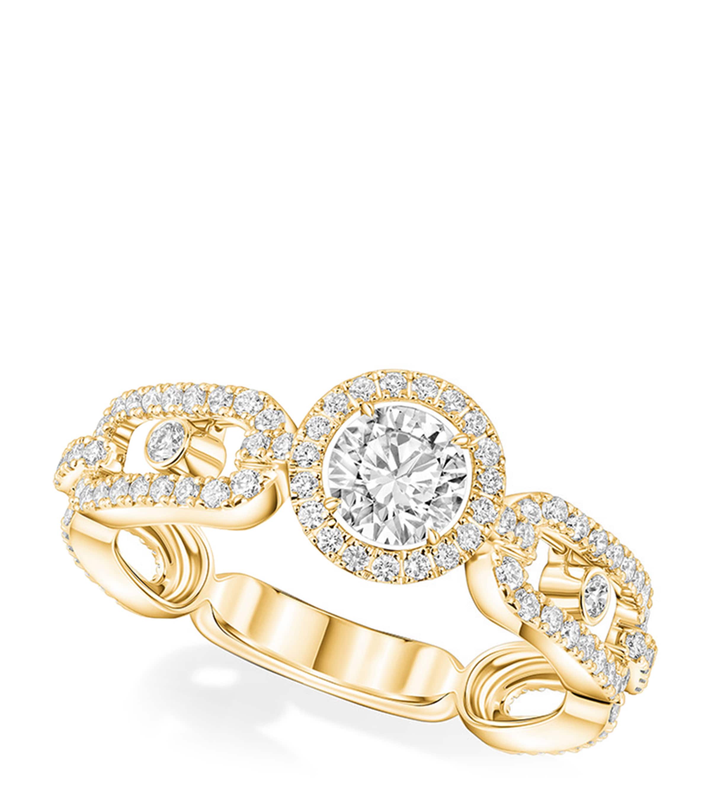 Yellow Gold and Diamond Move Link Ring (Size 54)