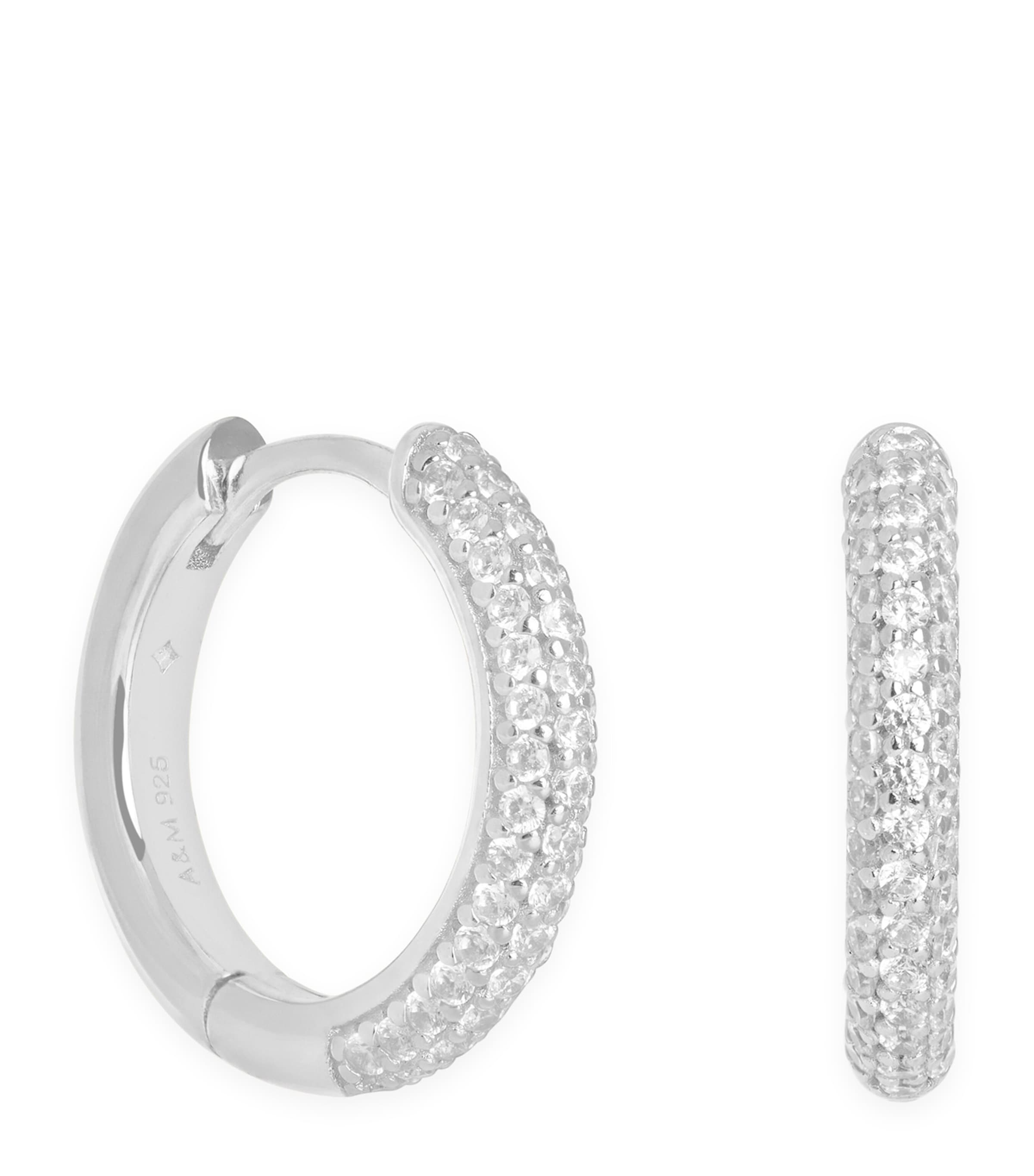 Rhodium-Plated Pavé Essential Hoop Earrings Small