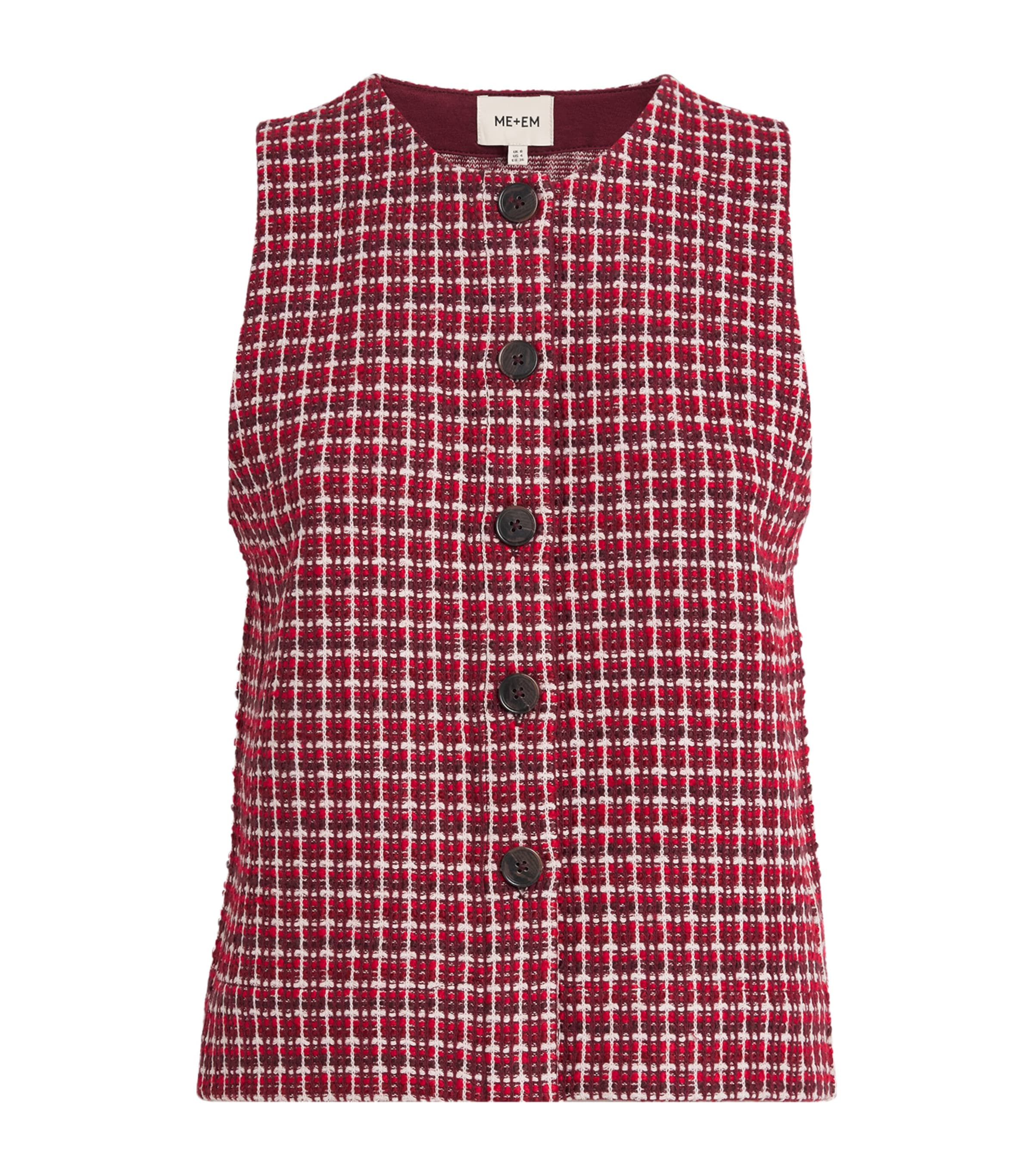 ME+EM Womens Jacquard Button-Up Sleeveless Top Pomegranate Red