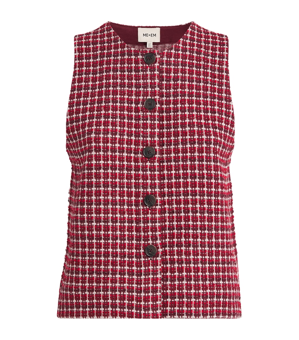 ME+EM Womens Jacquard Button-Up Sleeveless Top Pomegranate Red