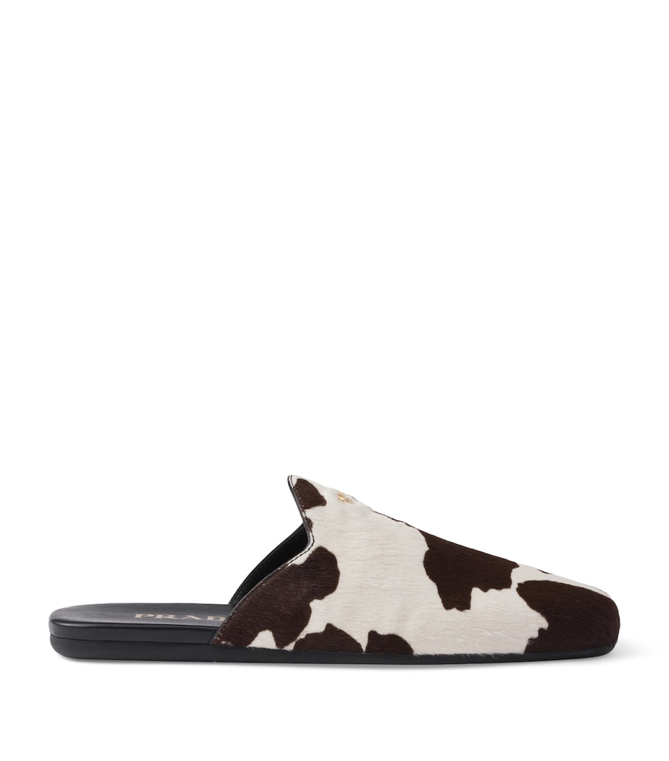 Leather Cow Print Mules