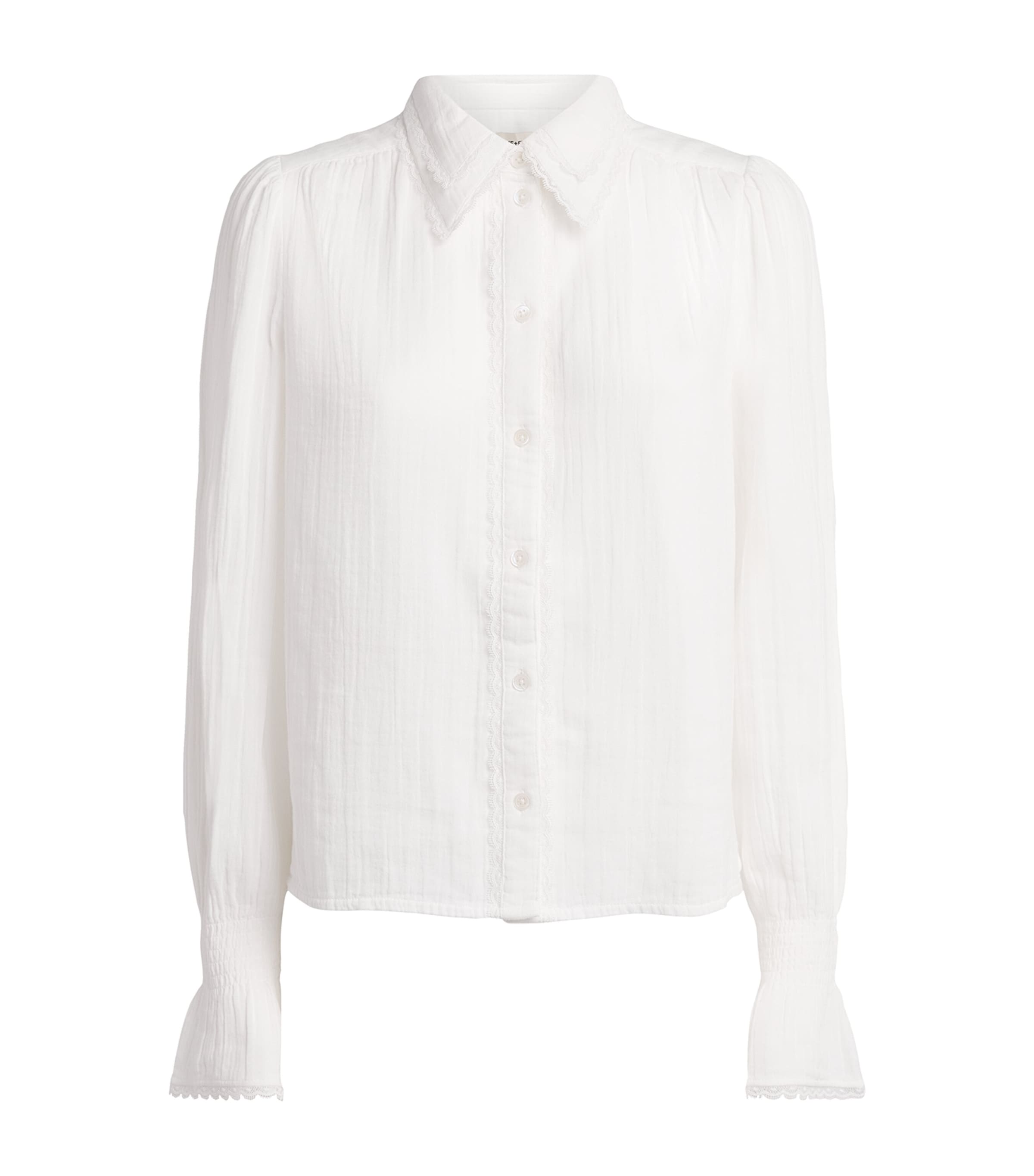 ME+EM Womens Cotton Cheesecloth Lace-Trim Blouse Soft White