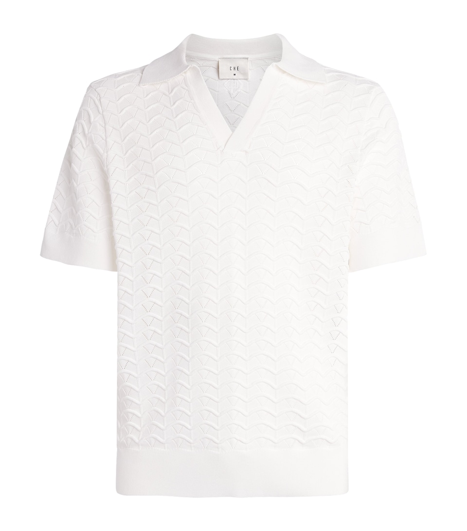 CHÉ Mens Ripple Knitted Polo Shirt White