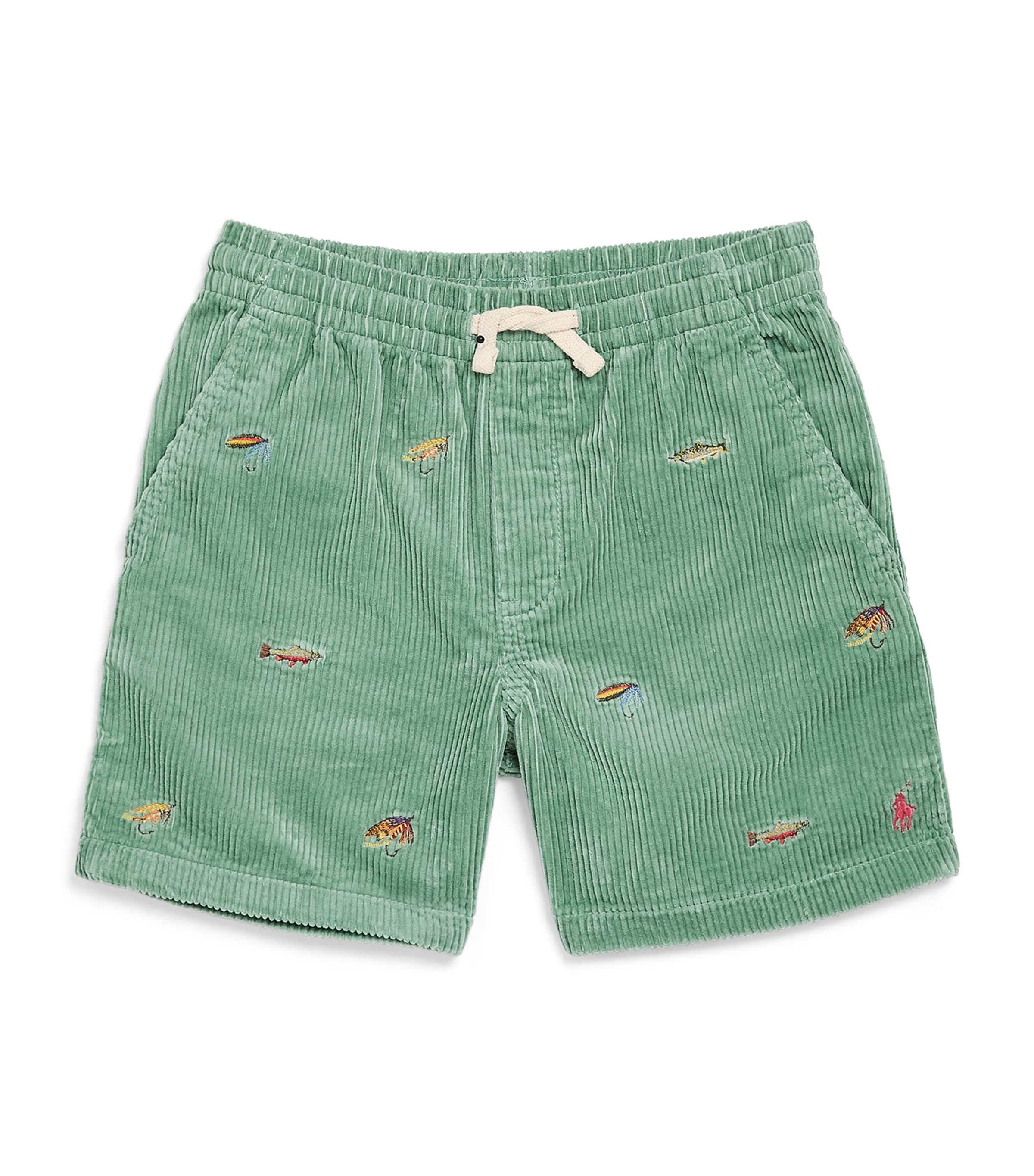 Ralph Lauren Kids Corduroy Embroidered Prepster Shorts (6-14 Years) Faded Mint