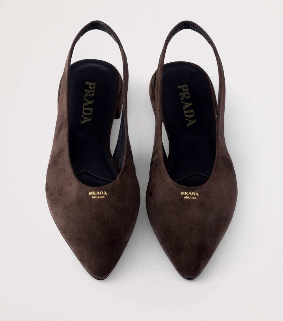 Prada Suede Slingback Flats Brown