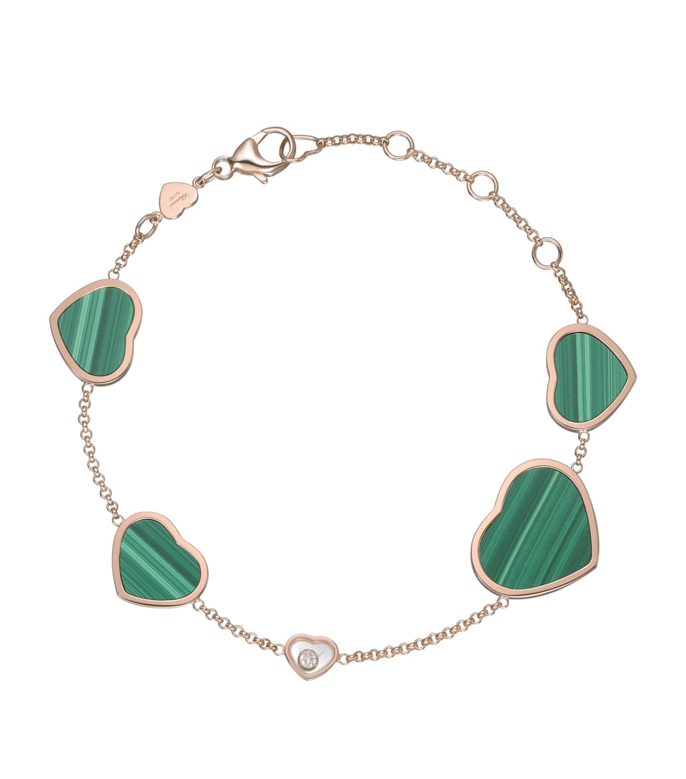 Rose Gold, Diamond and Malachite Happy Hearts Bracelet
