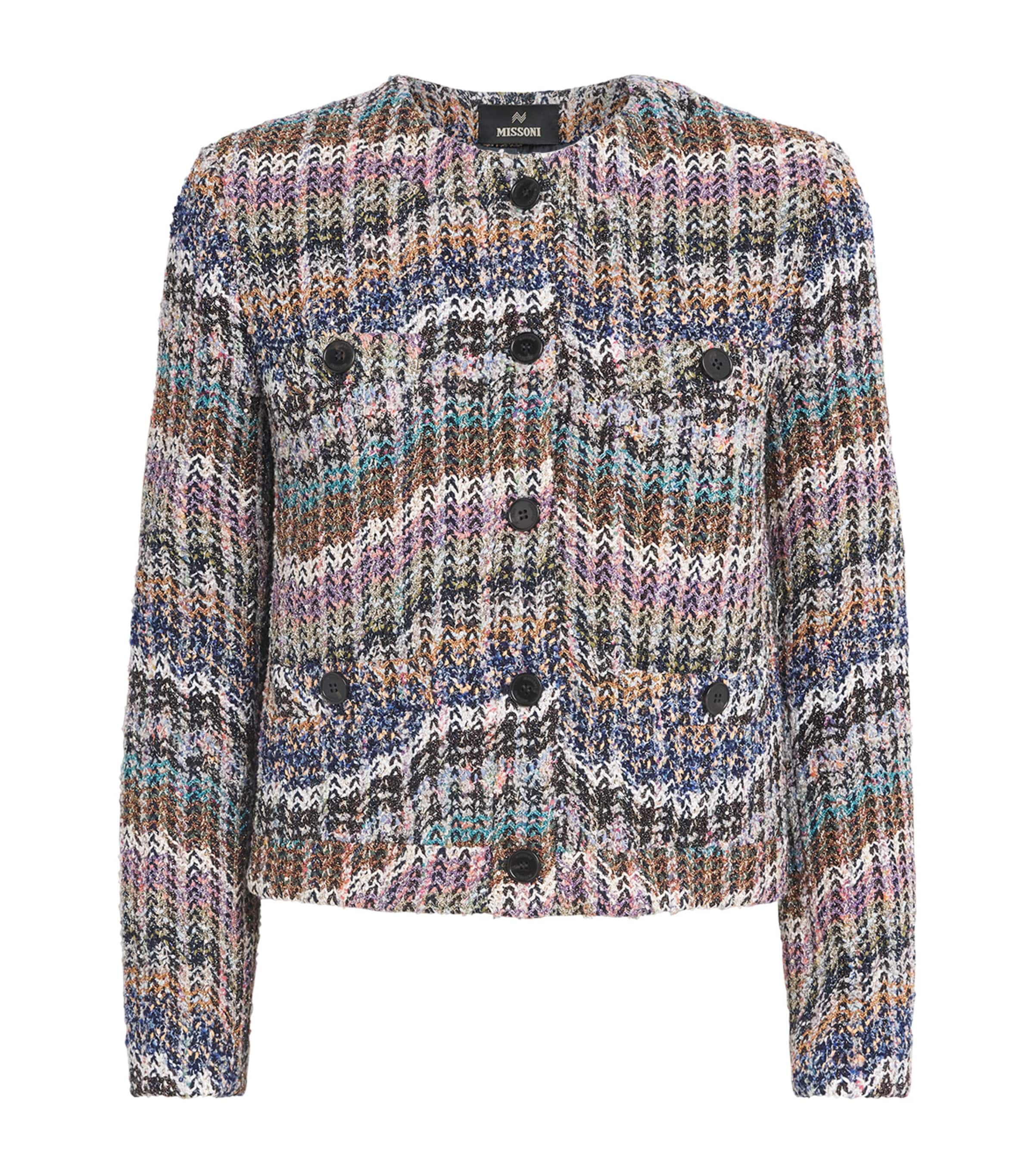 Missoni Womens Zigzag Bouclé Sequinned Jacket Smsosmltclr Bl,wt,pk