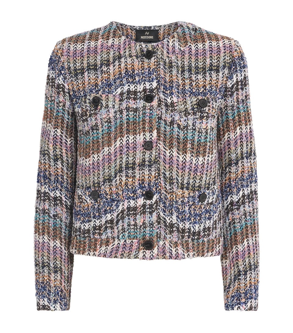 Missoni Womens Zigzag Bouclé Sequinned Jacket Smsosmltclr Bl,wt,pk