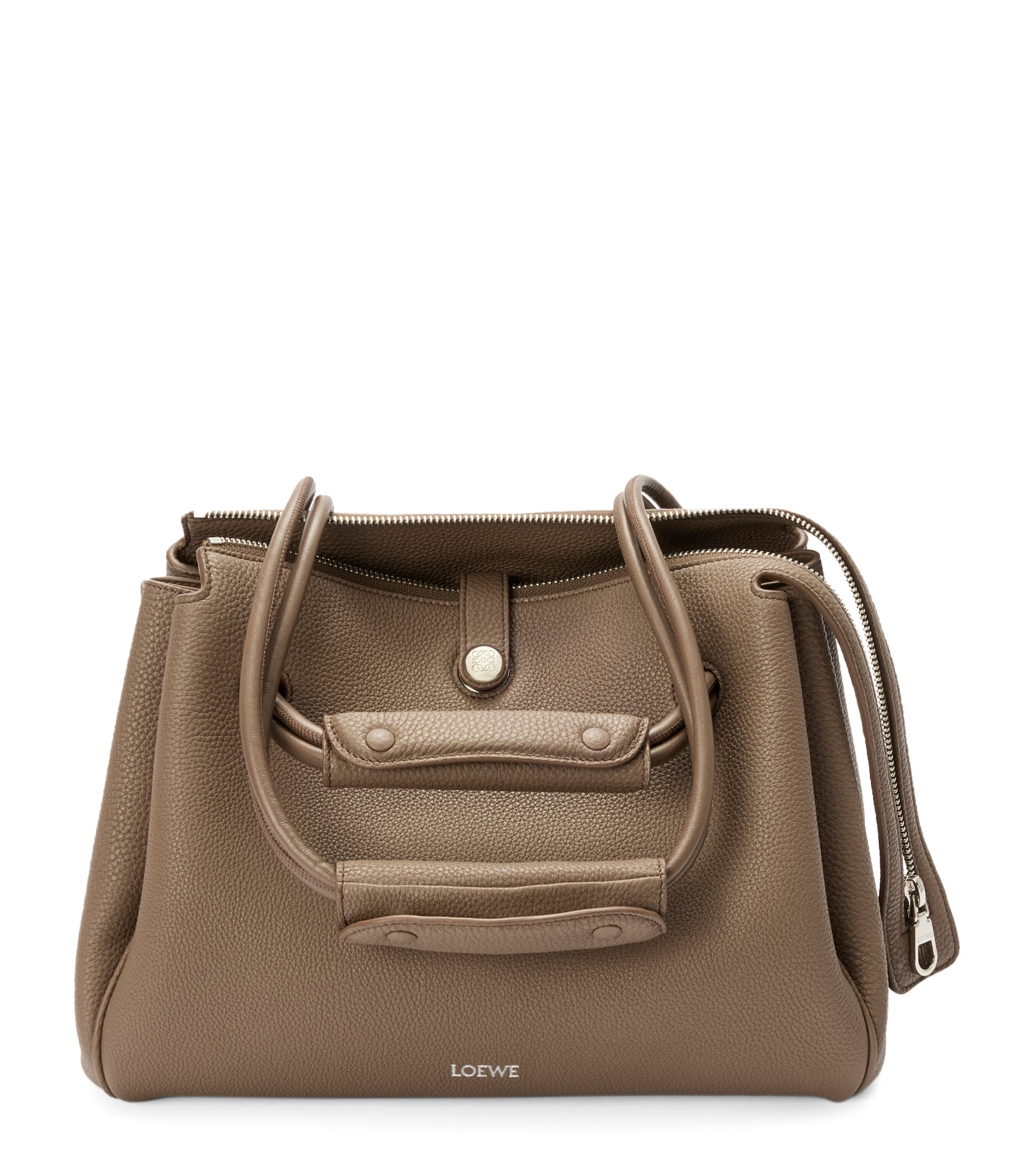 LOEWE Medium Grained Leather Madrid Shoulder Bag Taupe