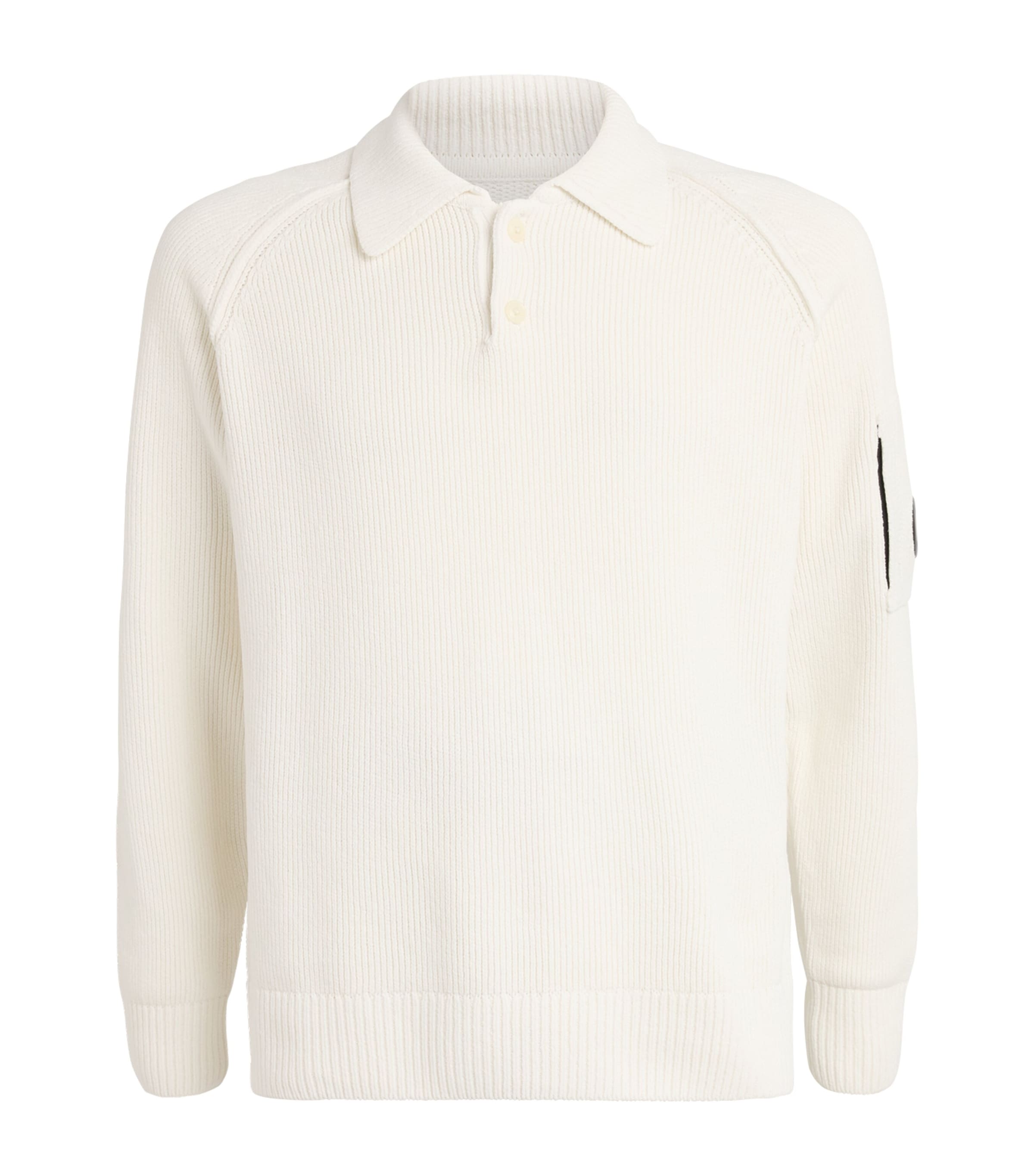 C.P. Company Mens Cotton Rib-Knit Polo Shirt Ermine