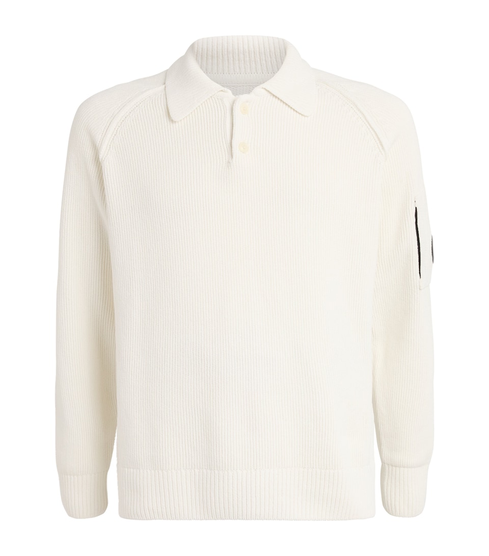 C.P. Company Mens Cotton Rib-Knit Polo Shirt Ermine