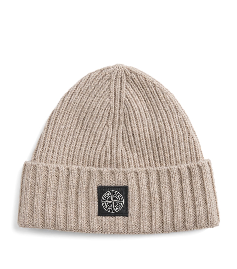 Stone Island Junior Ribbed Logo Beanie Desert Sand