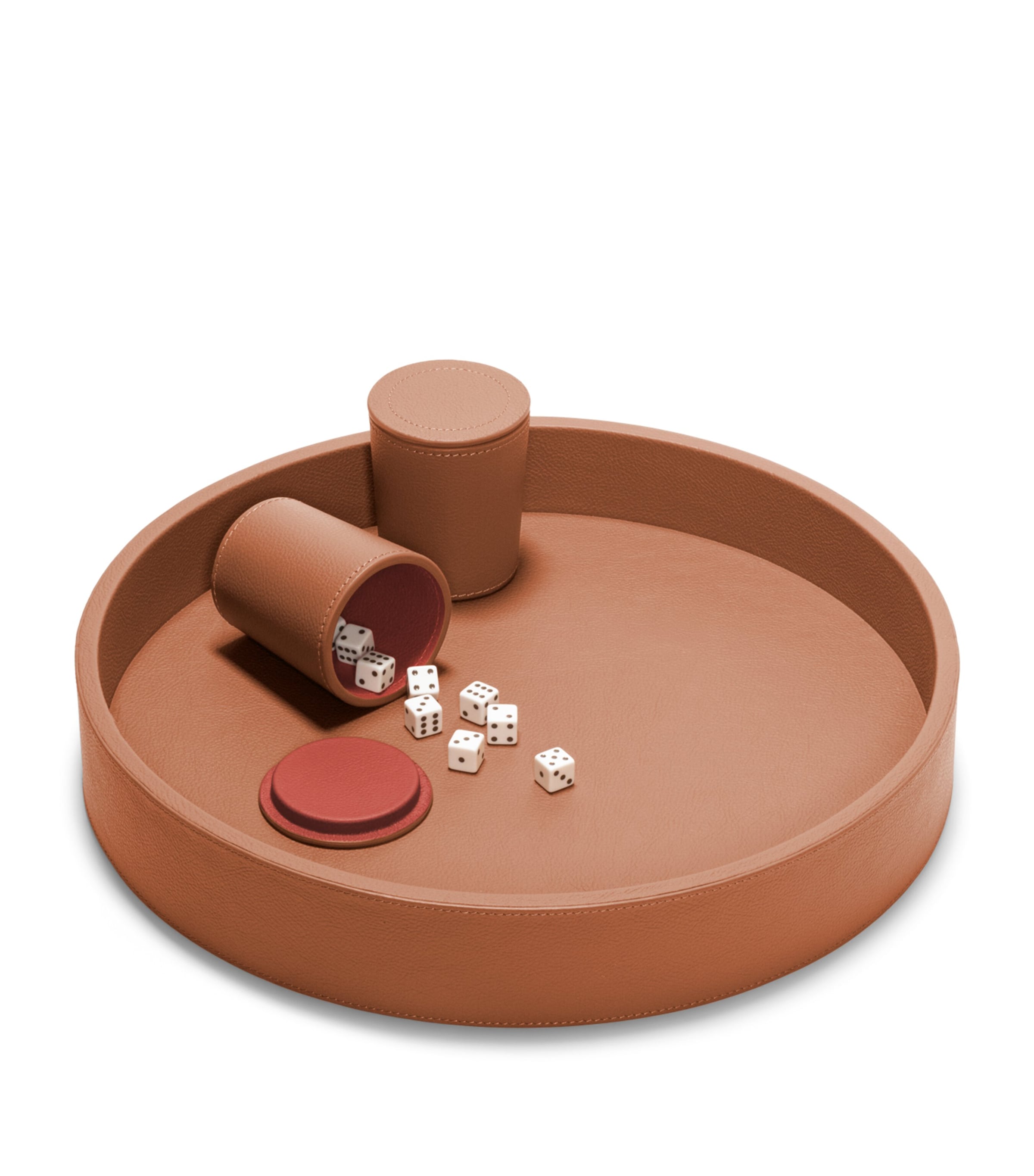 Poltrona Frau Leather Tray and Dice Set India Coccio