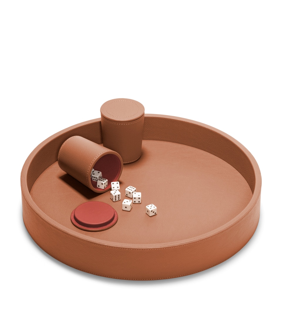Poltrona Frau Leather Tray and Dice Set India Coccio