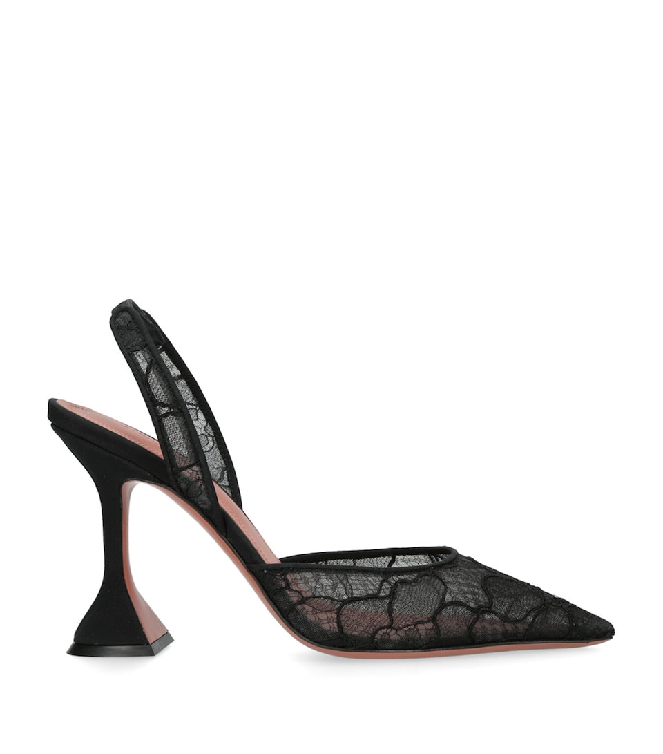 Amina Muaddi Lace Holli Slingback Heels 95 Black