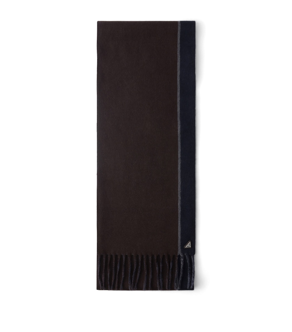 Prada Mens Cashmere-Wool Logo Scarf Brown
