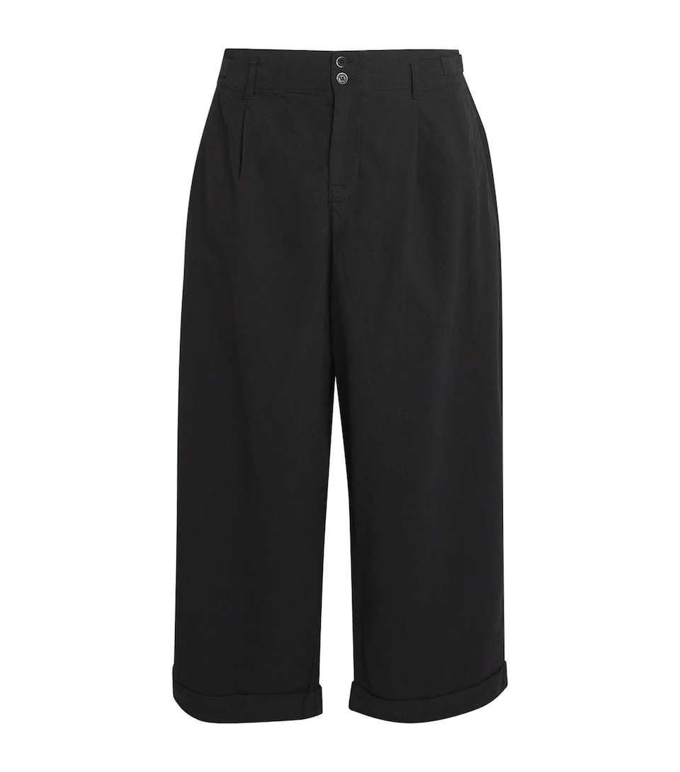 Cotton Crinkle Wide-Leg Trousers