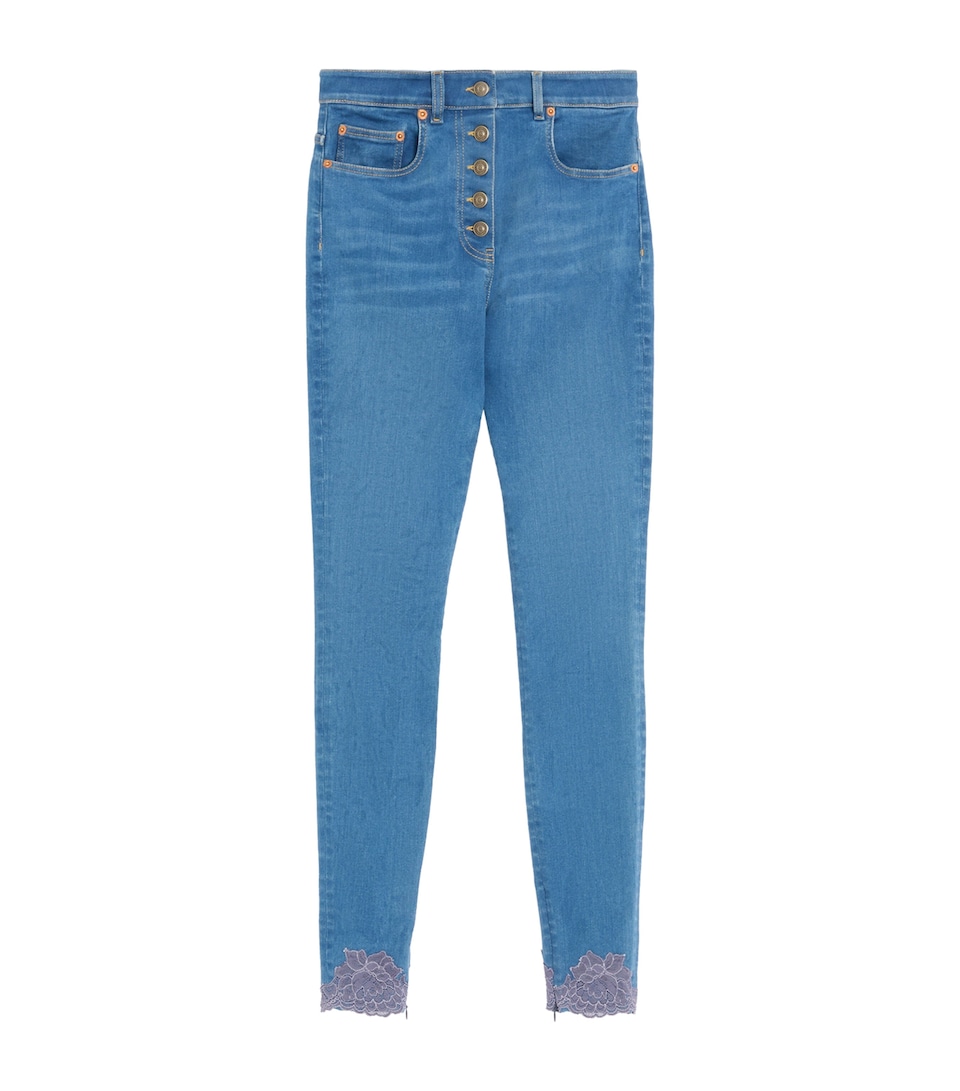 Valentino Womens Lace-Hem Skinny Jeans