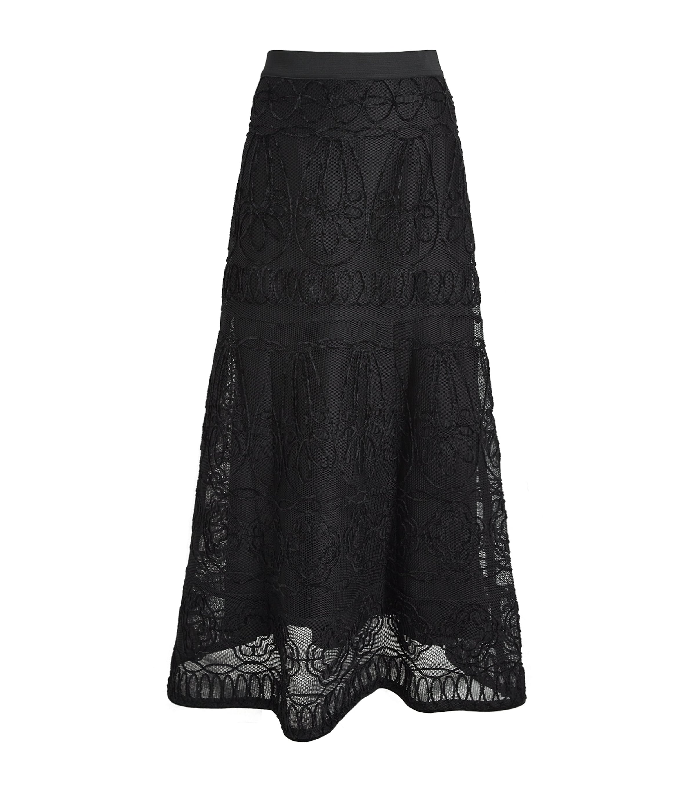 Embroidered Flared Maxi Skirt
