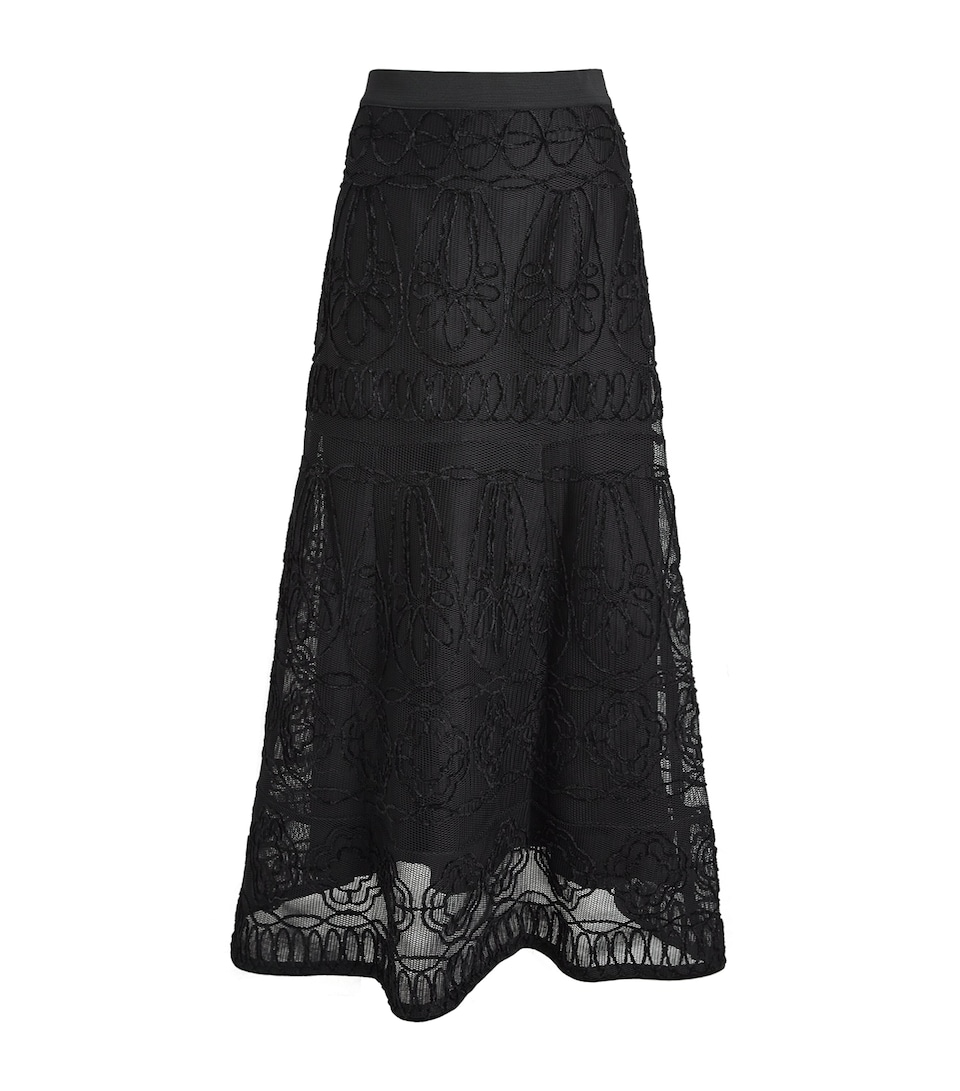 Embroidered Flared Maxi Skirt