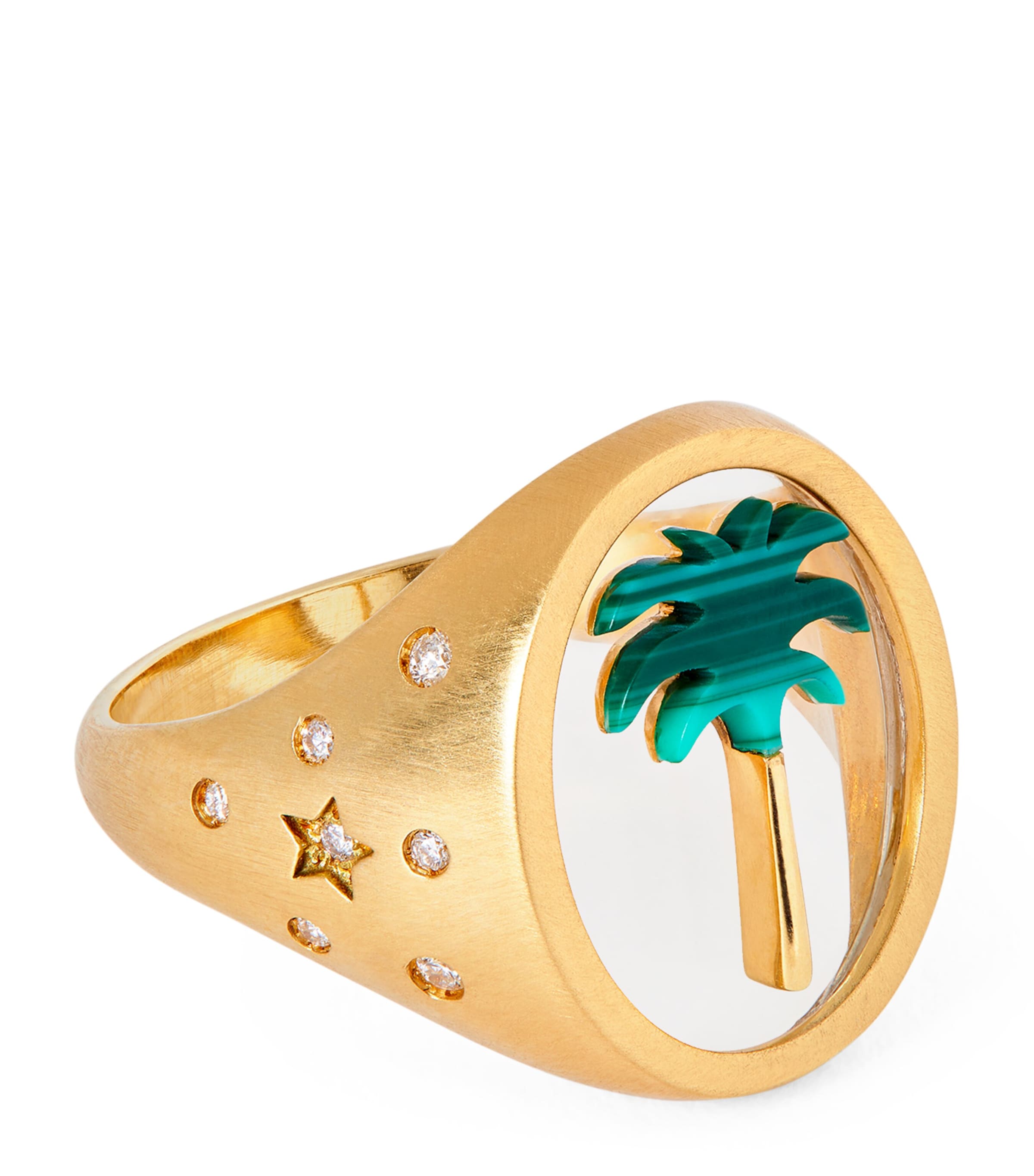 L'ATELIER NAWBAR Yellow Gold and Diamond Biladi Palm 2.0 Ring Green