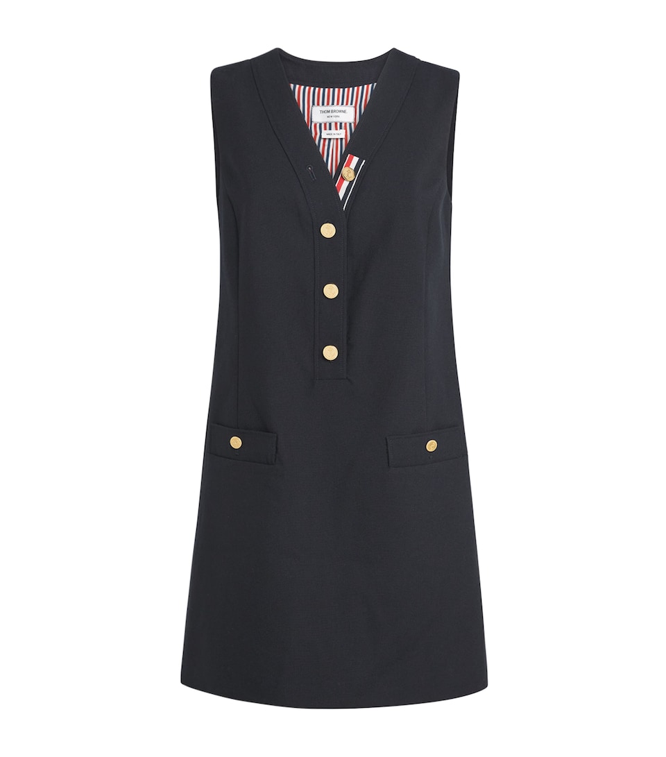 Thom Browne Womens Virgin Wool Cardigan Mini Dress Navy