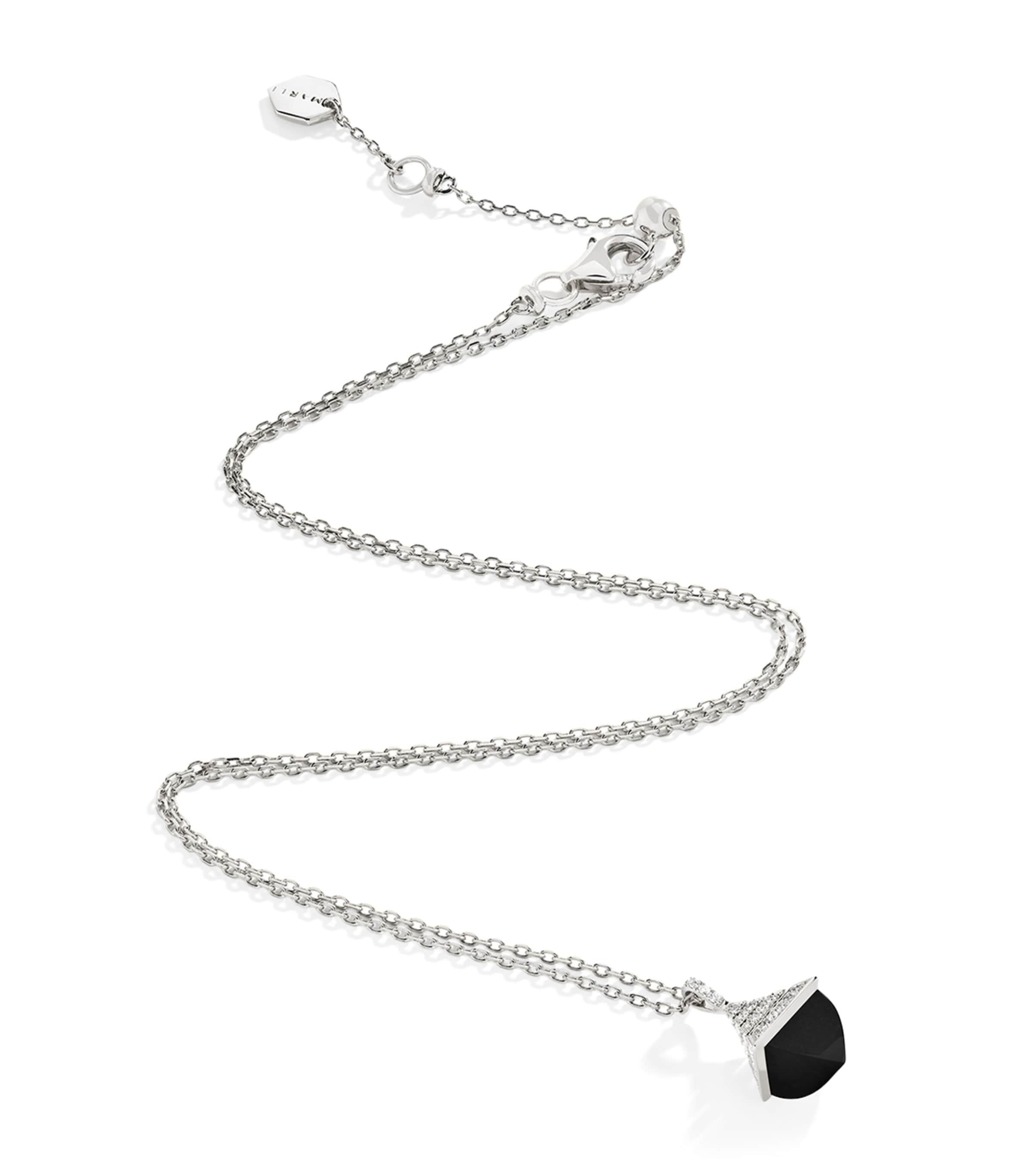 Mini White Gold, Diamond and Black Onyx Cleo Rev Pendant Necklace