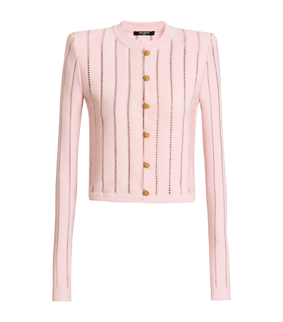 Balmain Womens Cropped Fléchage Cardigan Rose
