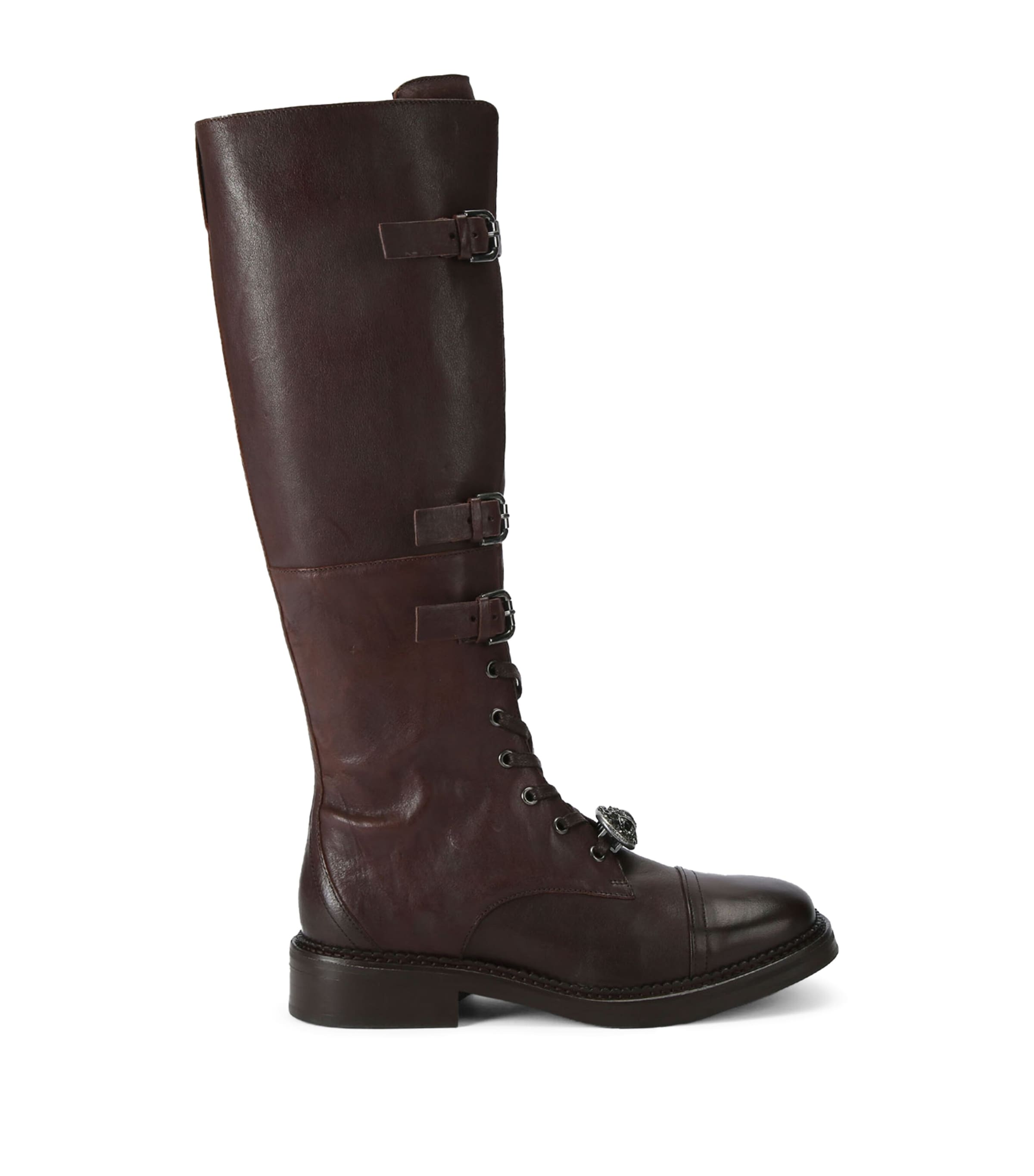 Leather Monument Strap Knee-High Boots