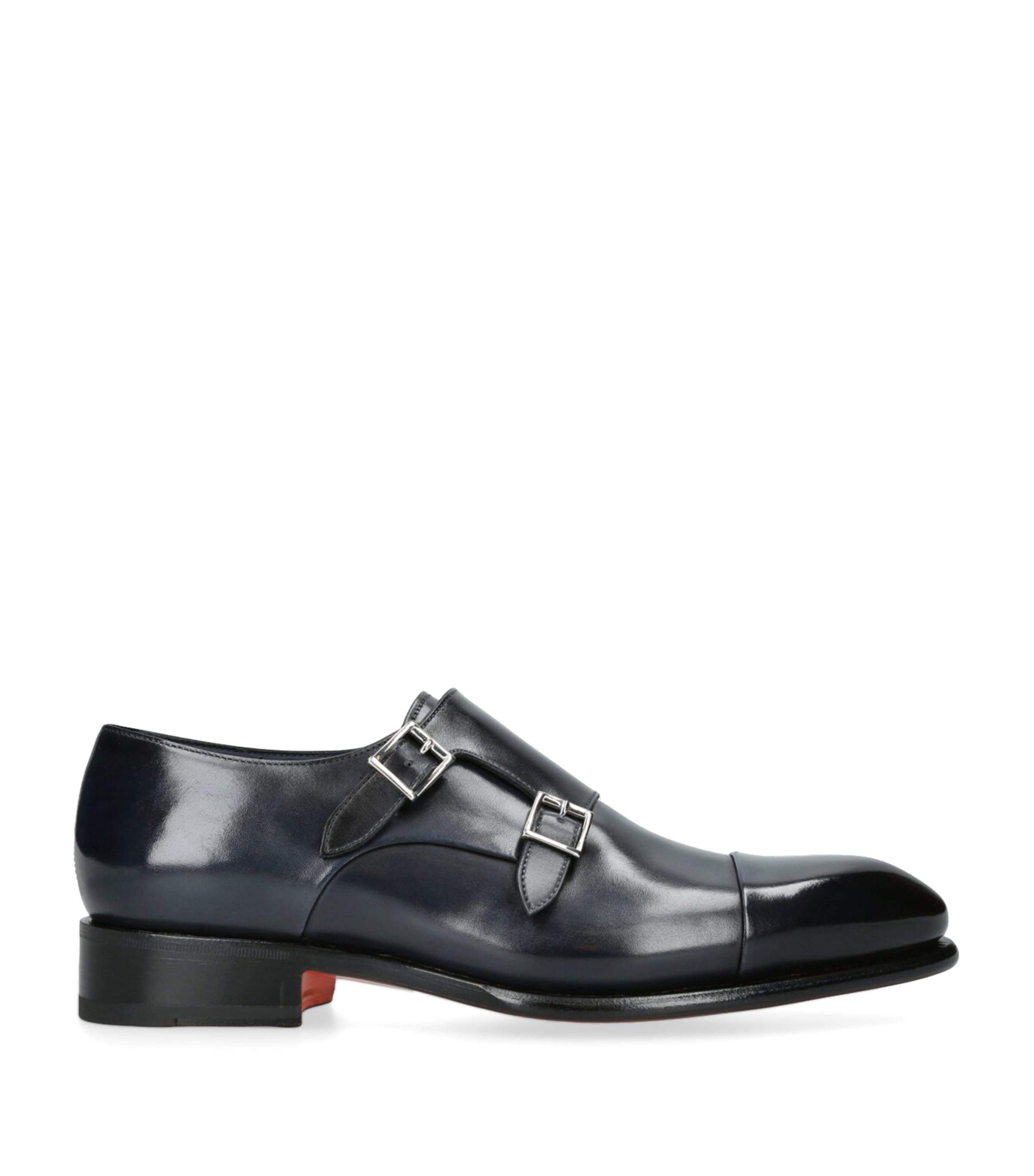 Santoni Leather Carter Monk Shoes Navy