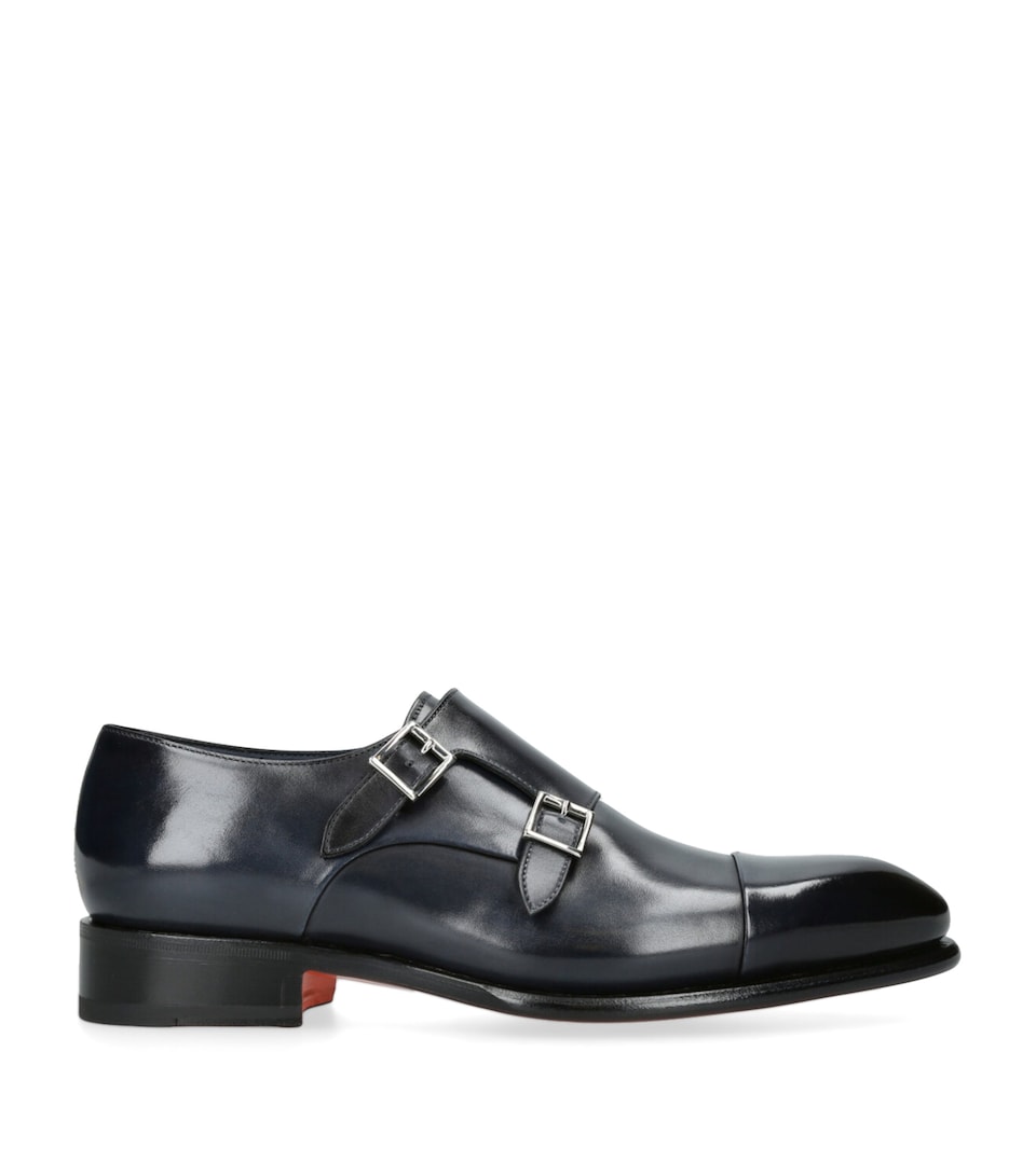 Santoni Leather Carter Monk Shoes Navy