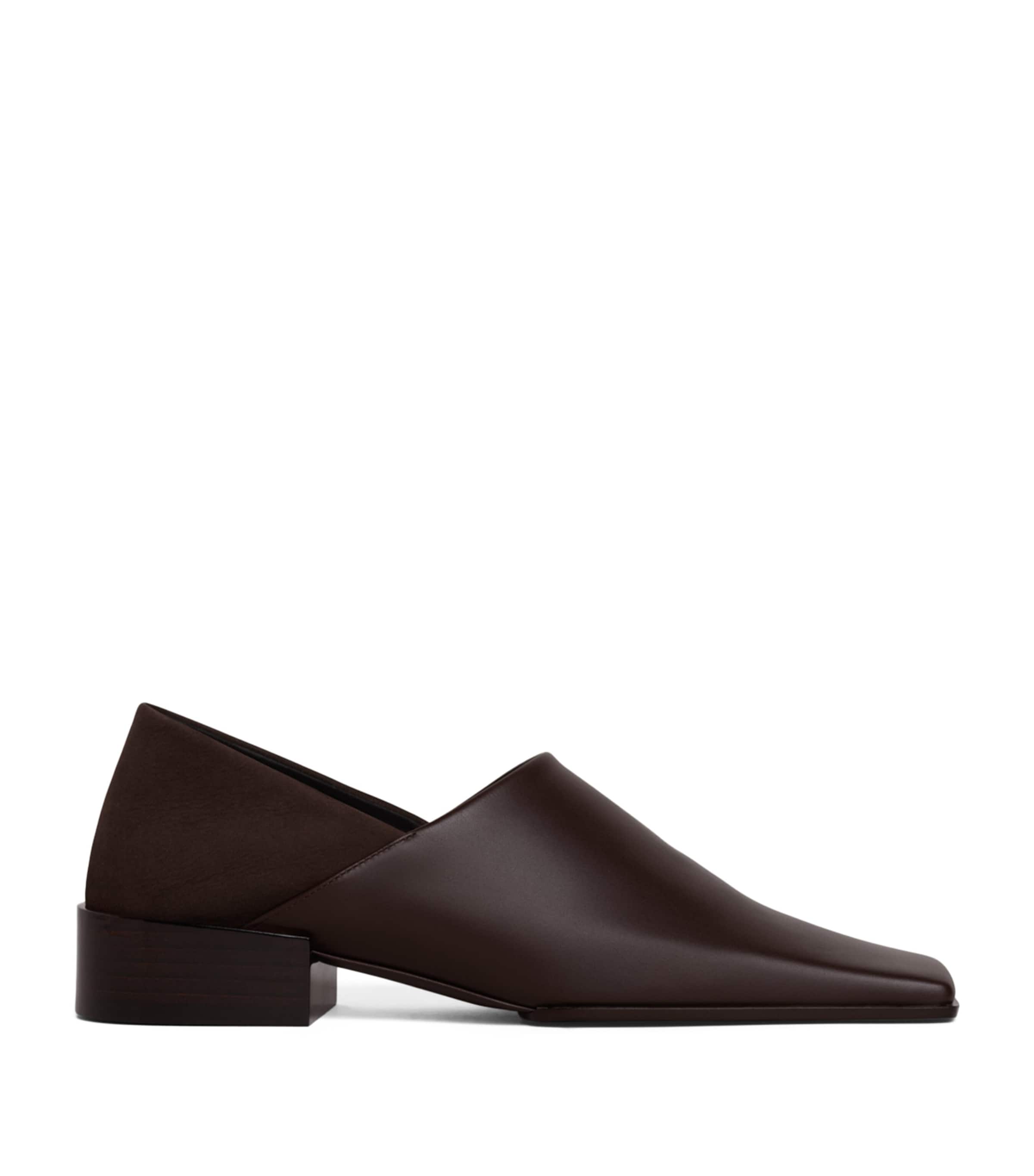 Alaïa Leather-Suede Square-Toe Loafers Marron Fonce