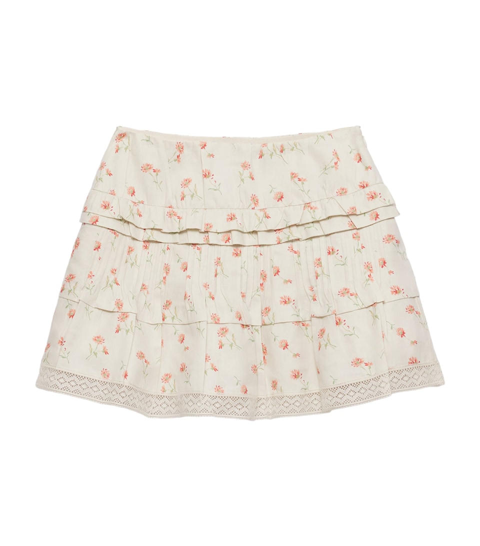 Linen-Cotton Floral Print Mini Skirt