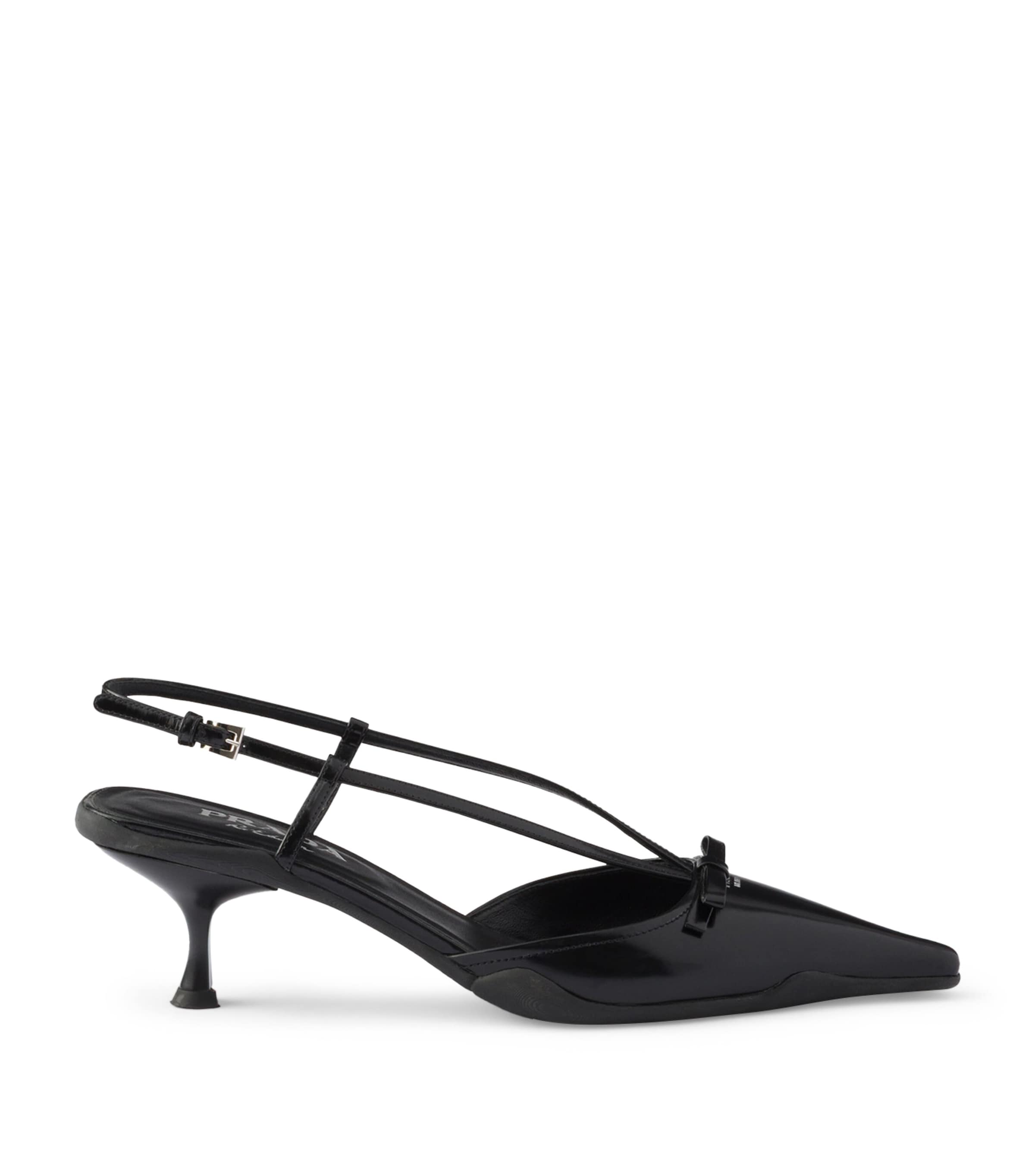 Prada Brushed Leather Bow Slingback Pumps 55 Black