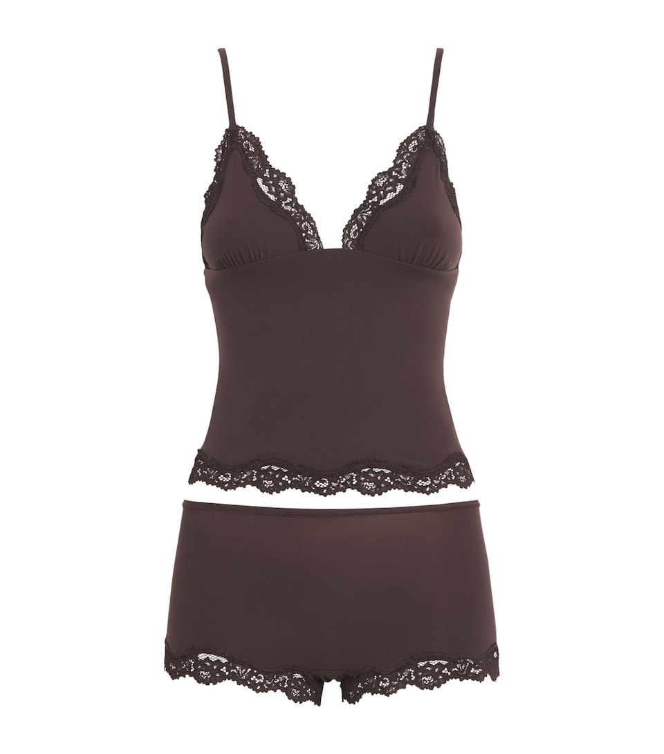 Skims Womens Lace-Trim Fits Everybody Cami Top and Shorts Set Espresso