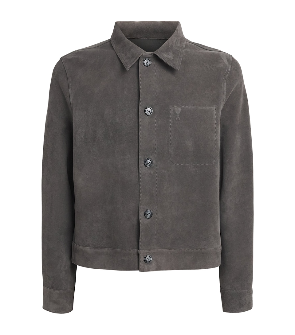 AMI Paris Mens Suede Logo Jacket Carbone