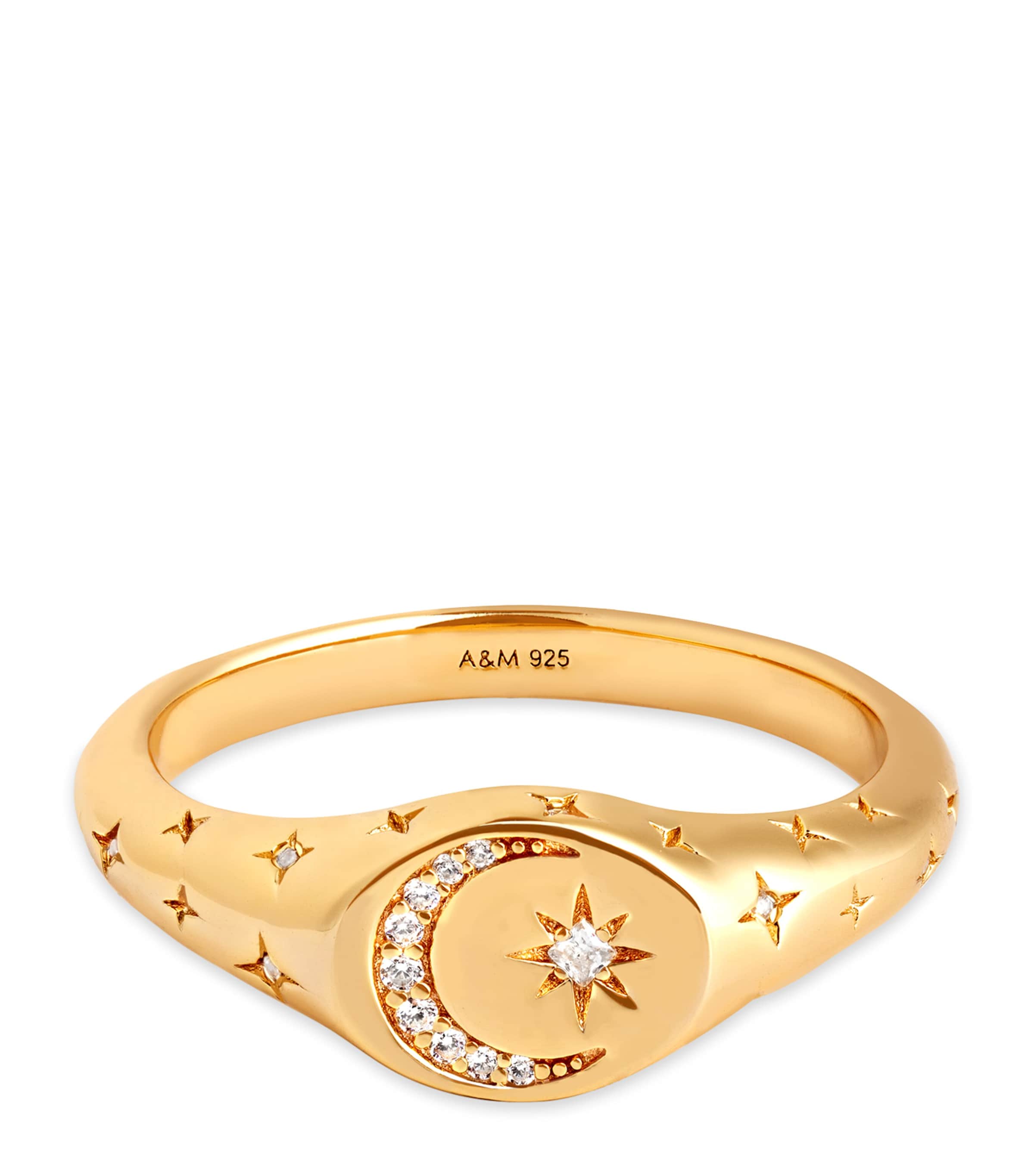 Gold-Plated Sterling Silver and Cubic Zirconia Cosmic Crystal Signet Ring