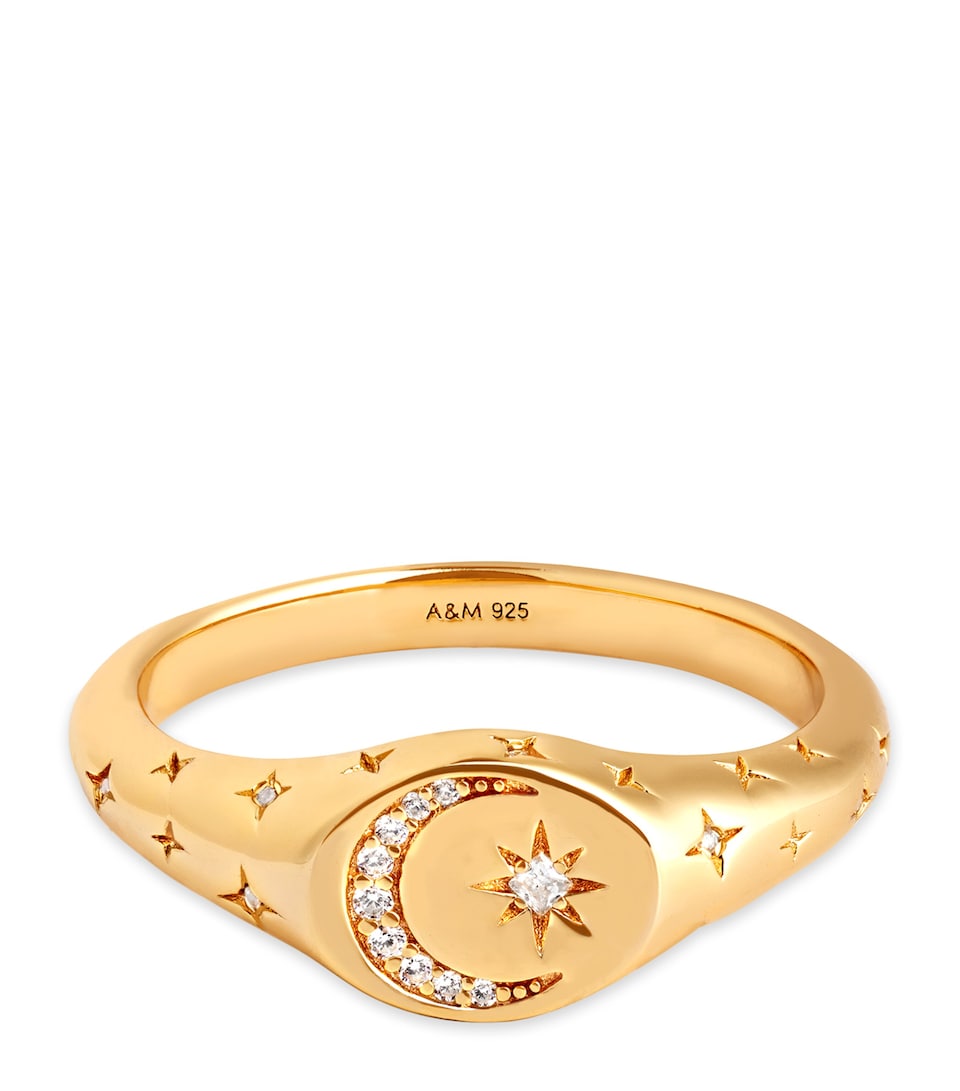 Gold-Plated Sterling Silver and Cubic Zirconia Cosmic Crystal Signet Ring
